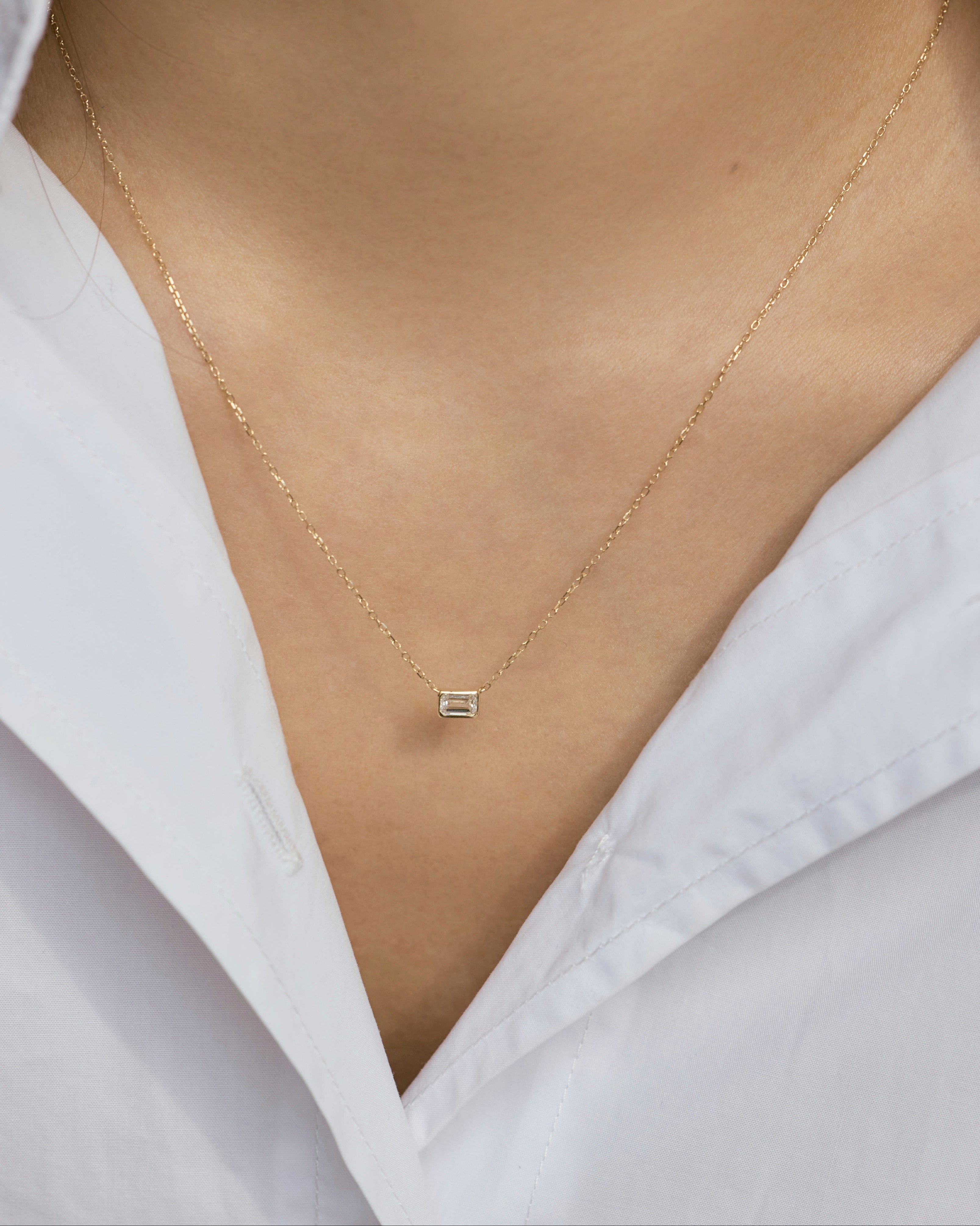 Heirloom Classic 0.3ct Bezel Set Emerald Cut Diamond Solitaire Necklace