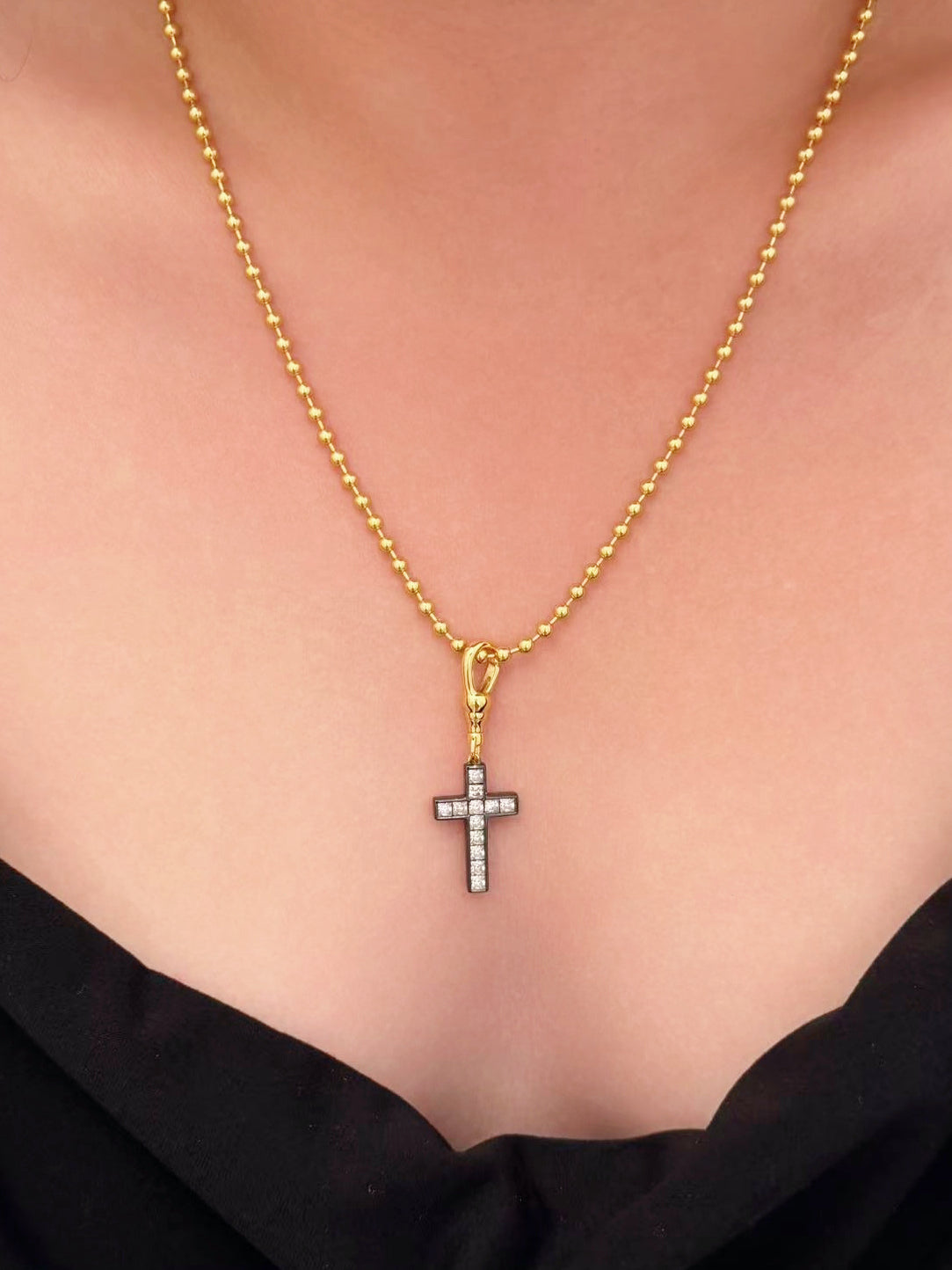 Archive Flow Blackened Moissanite Cross Clip-On Pendant 1.45ct