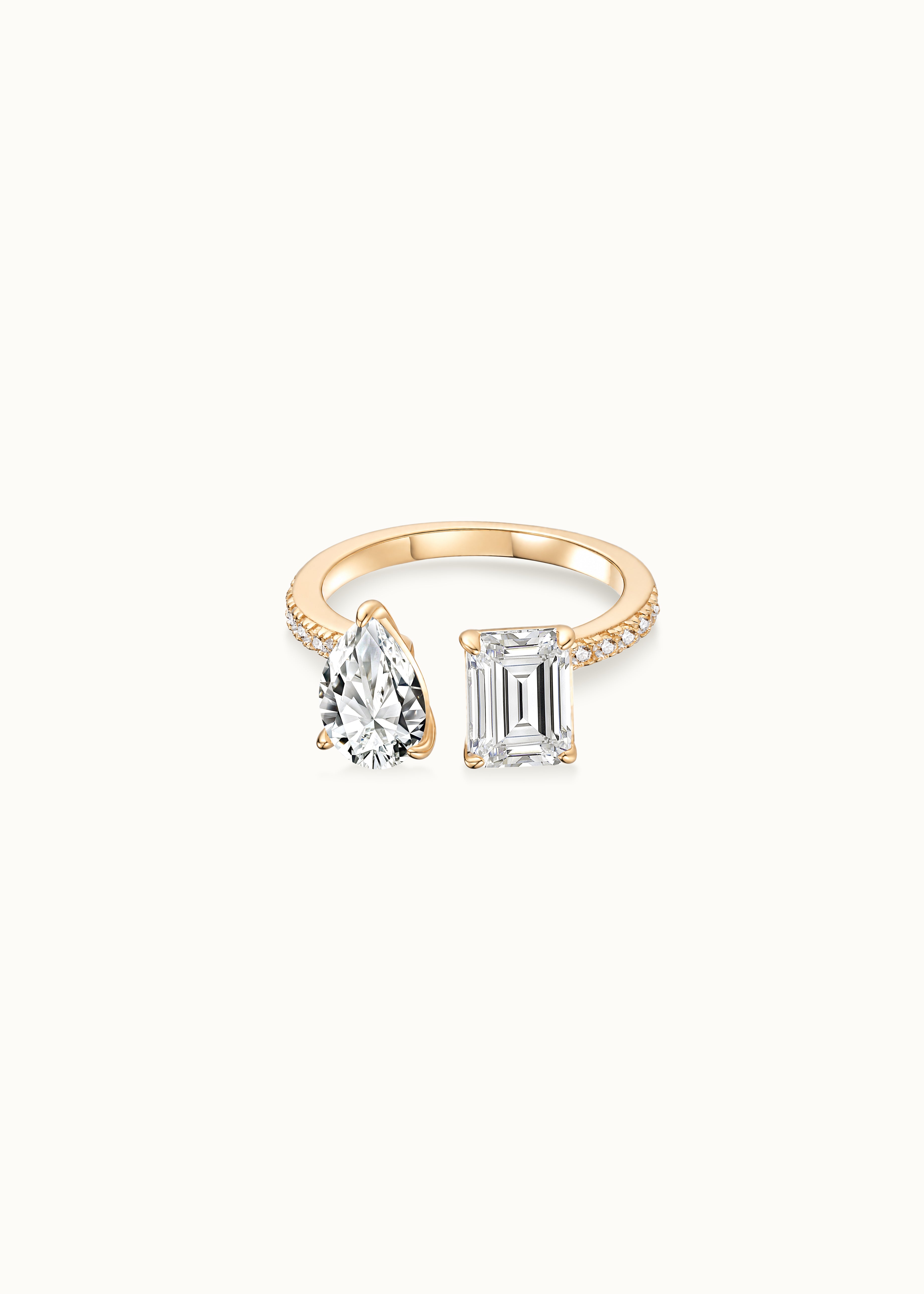 24 Hours 3.7ct Toi & Moi Emerald Cut and Pear Cut Ring