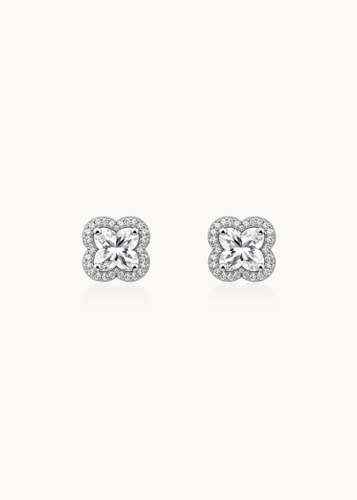 24 Hours Halo Clover Moissanite Studs Earrings 4ct