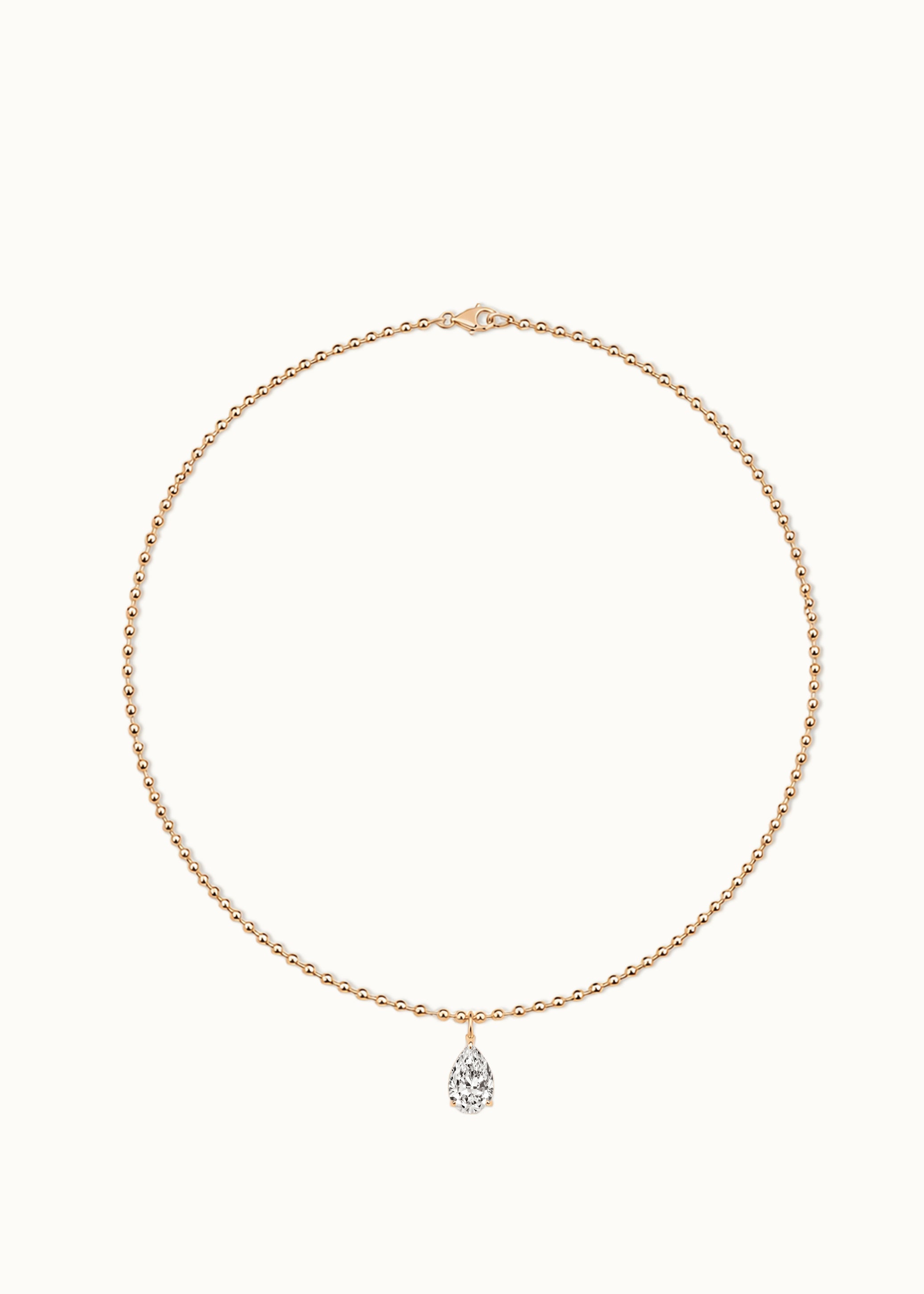 24 Hours 3mm Beaded Chain Pear Pendant Necklace