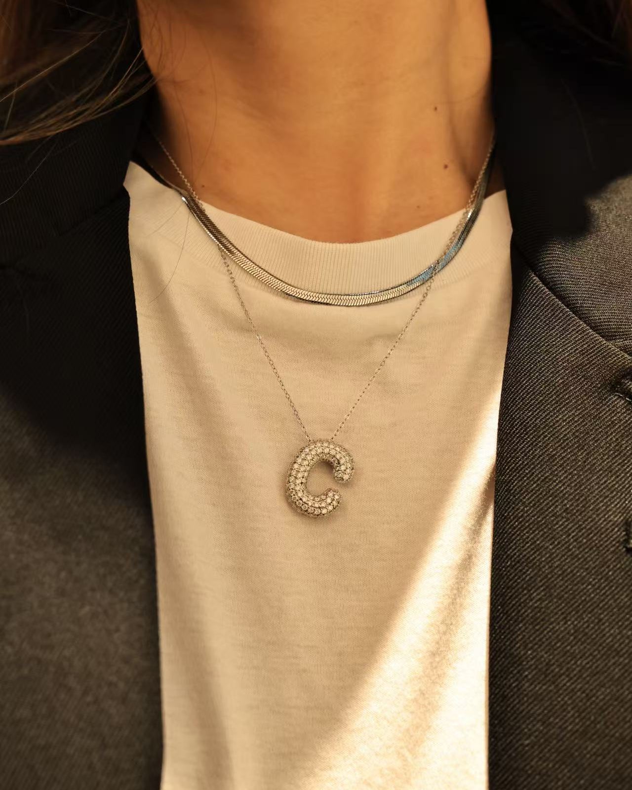 24 Hours Flow Bubble Moissanite Initial Necklace
