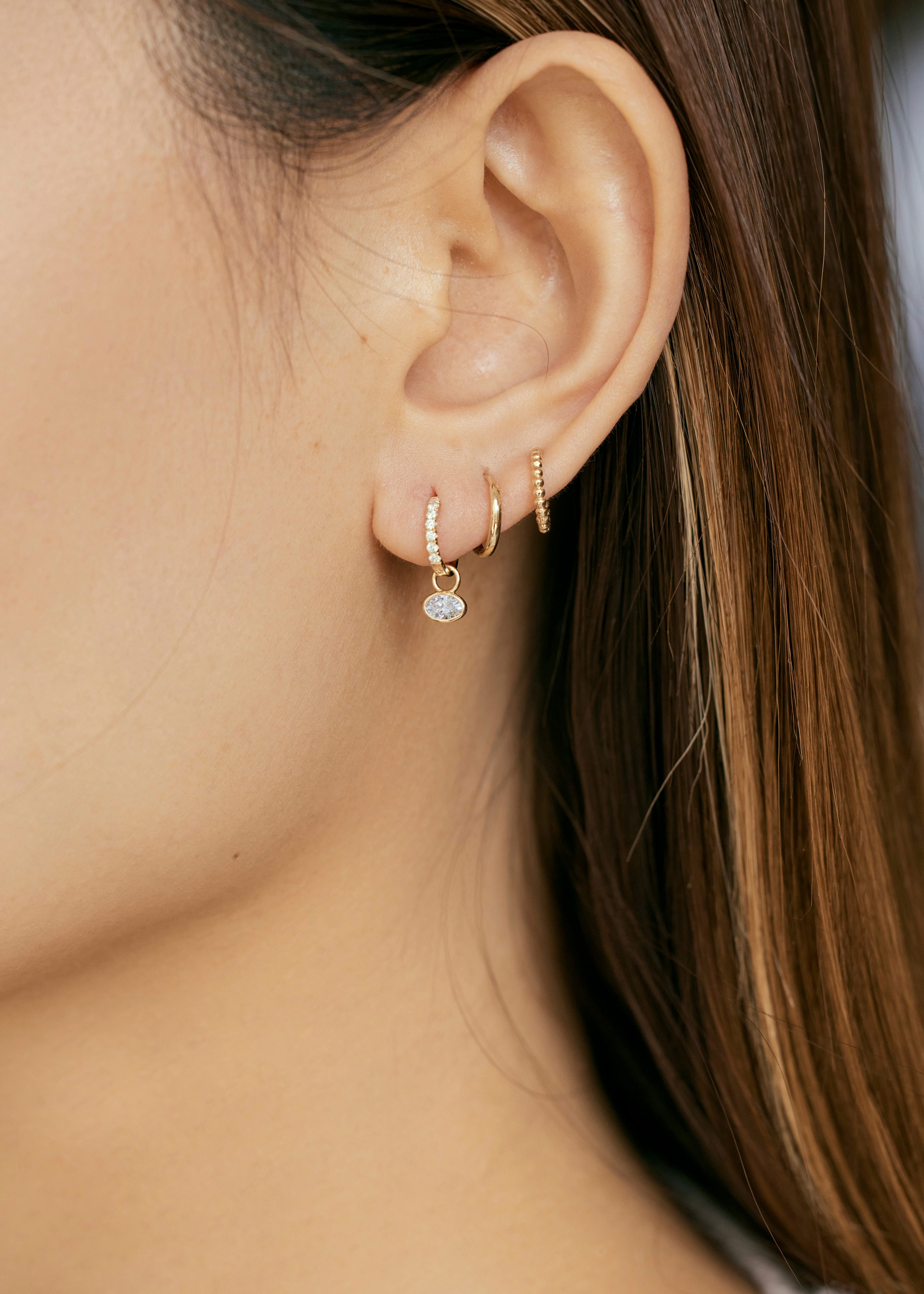 Heirloom Flow Bubble 0.2ct Oval Diamond Hoop Charm