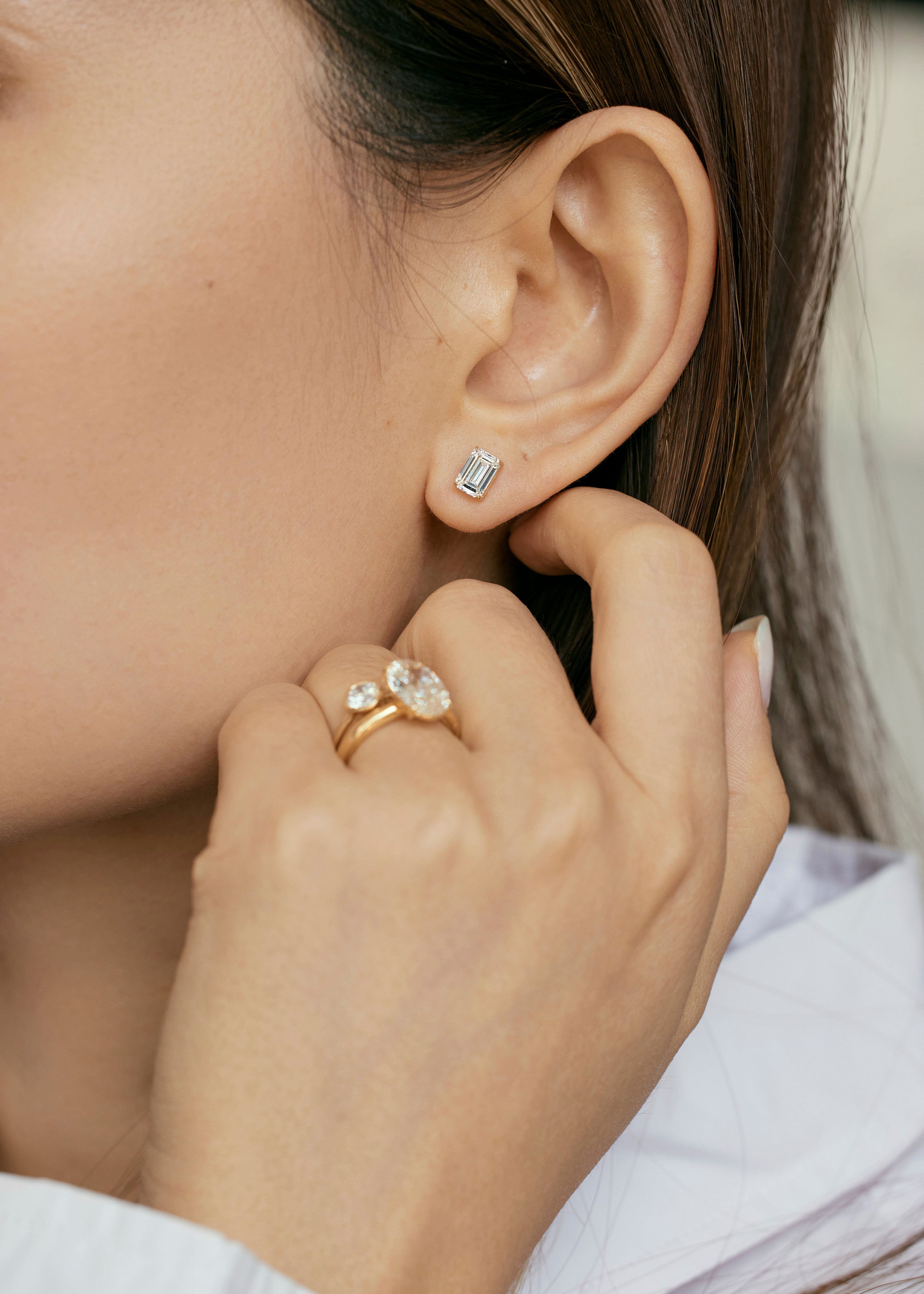 Heirloom Classic Emerald Cut Claw Set Diamond Studs Earrings