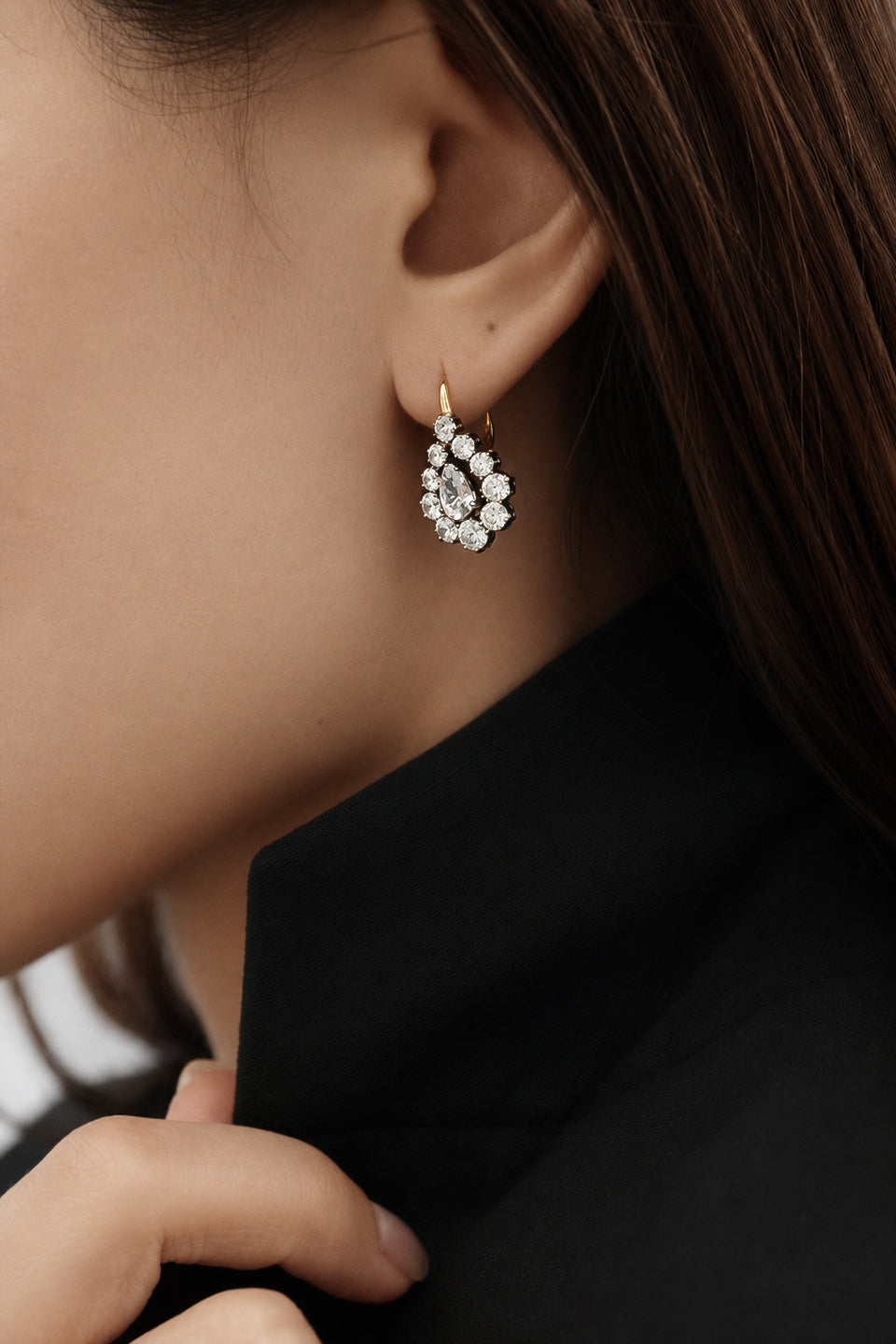 Archive Pear Cut Halo Moissanite Hoop Earrings