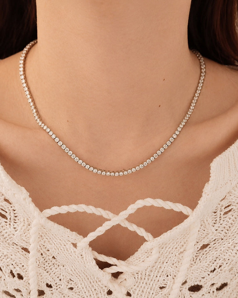 24 Hours Block 3mm Moissanite Tennis Necklace 12.7ct