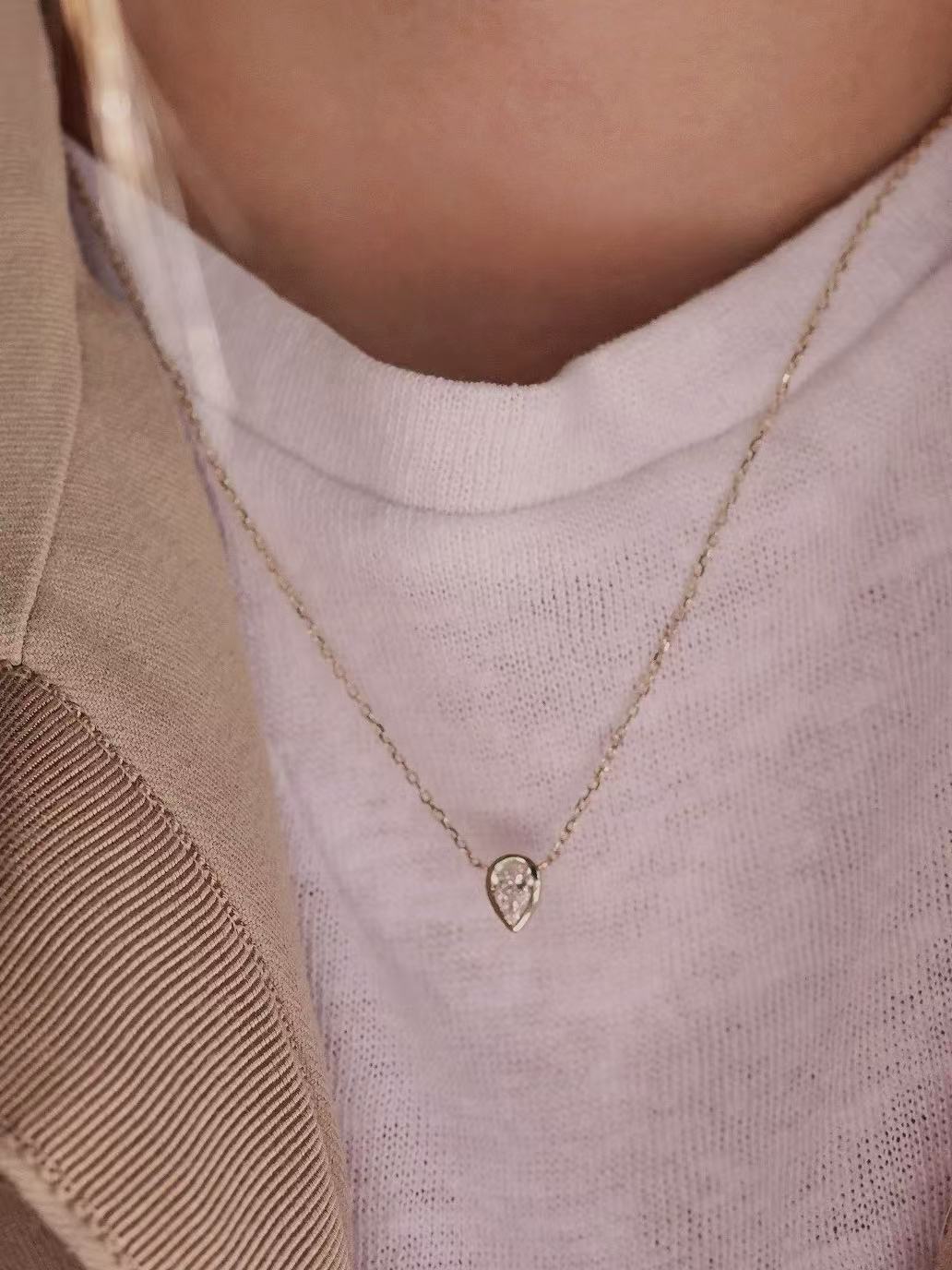 Heirloom Classic 0.3ct Bezel Set Pear Cut Diamond Solitaire Necklace