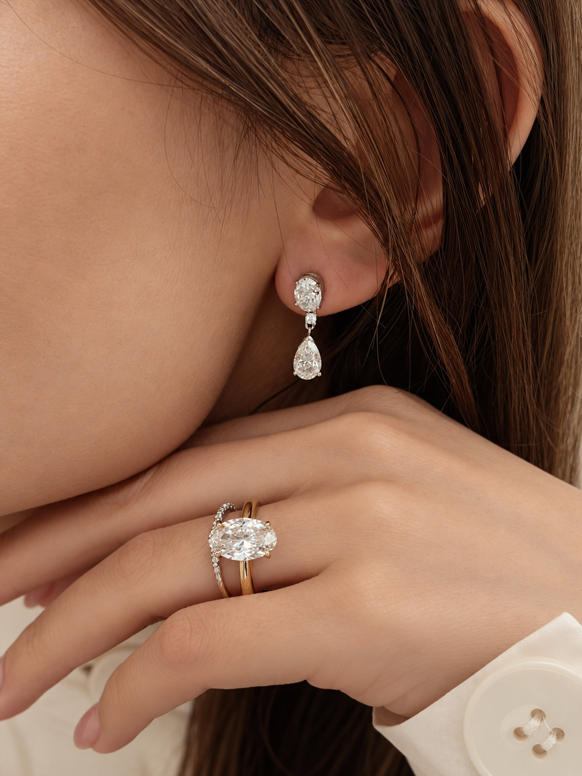 24 Hours Oval and Pear Moissanite Drop Earrings 4ct