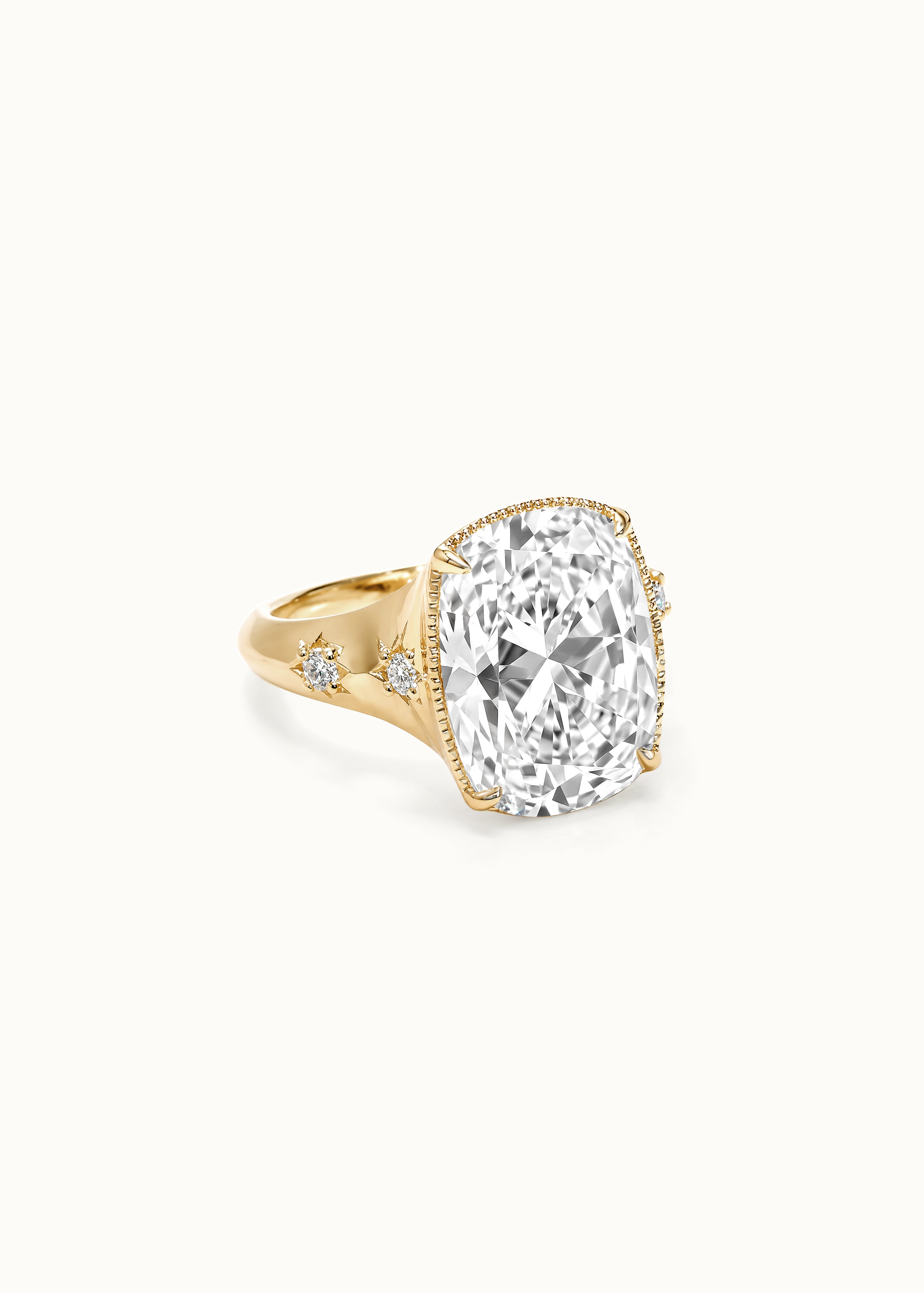24 Hours Cushin Shape Old Mine Cut Bezel Set Moissanite Solitaire Ring 10ct