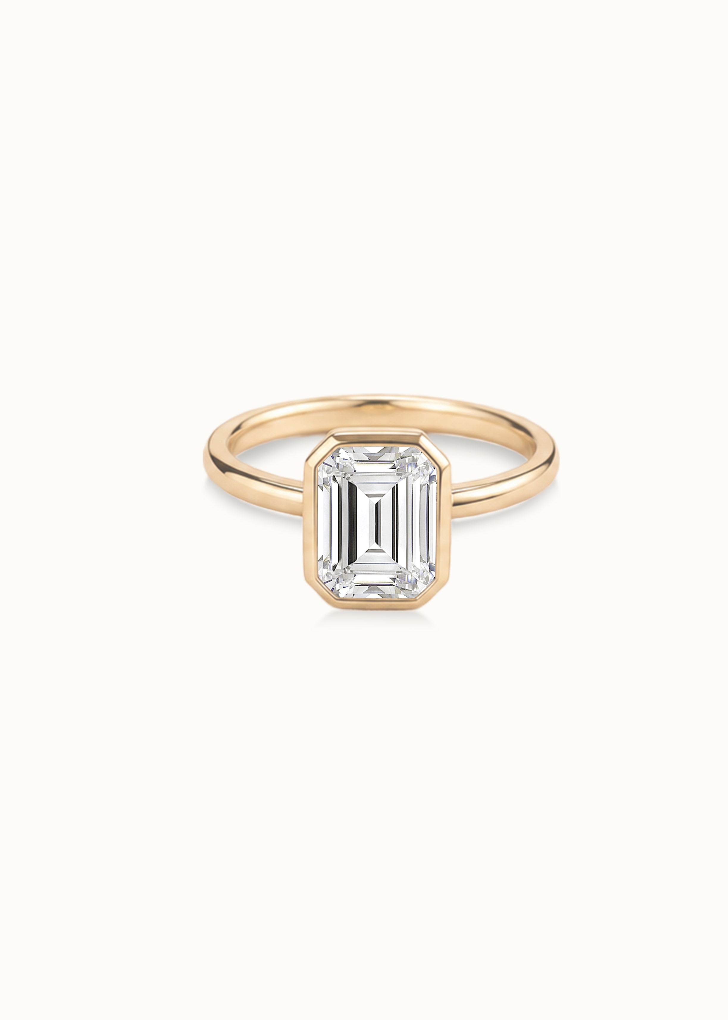 24 Hours 3ct Bezel Set Emerald Cut Moissanite Solitaire Ring