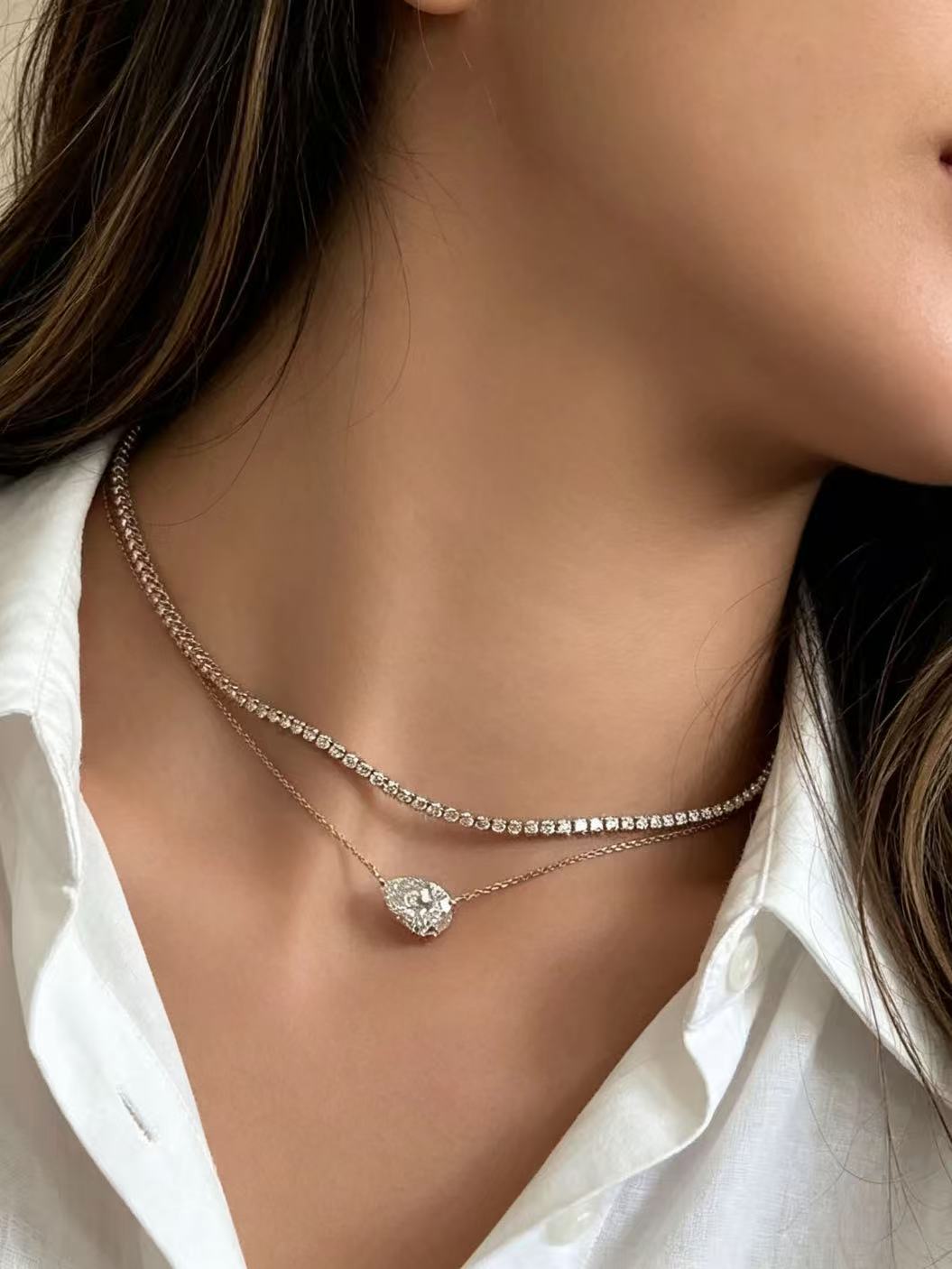 24 Hours Sleeping Pear Moissanite Solitaire Necklace