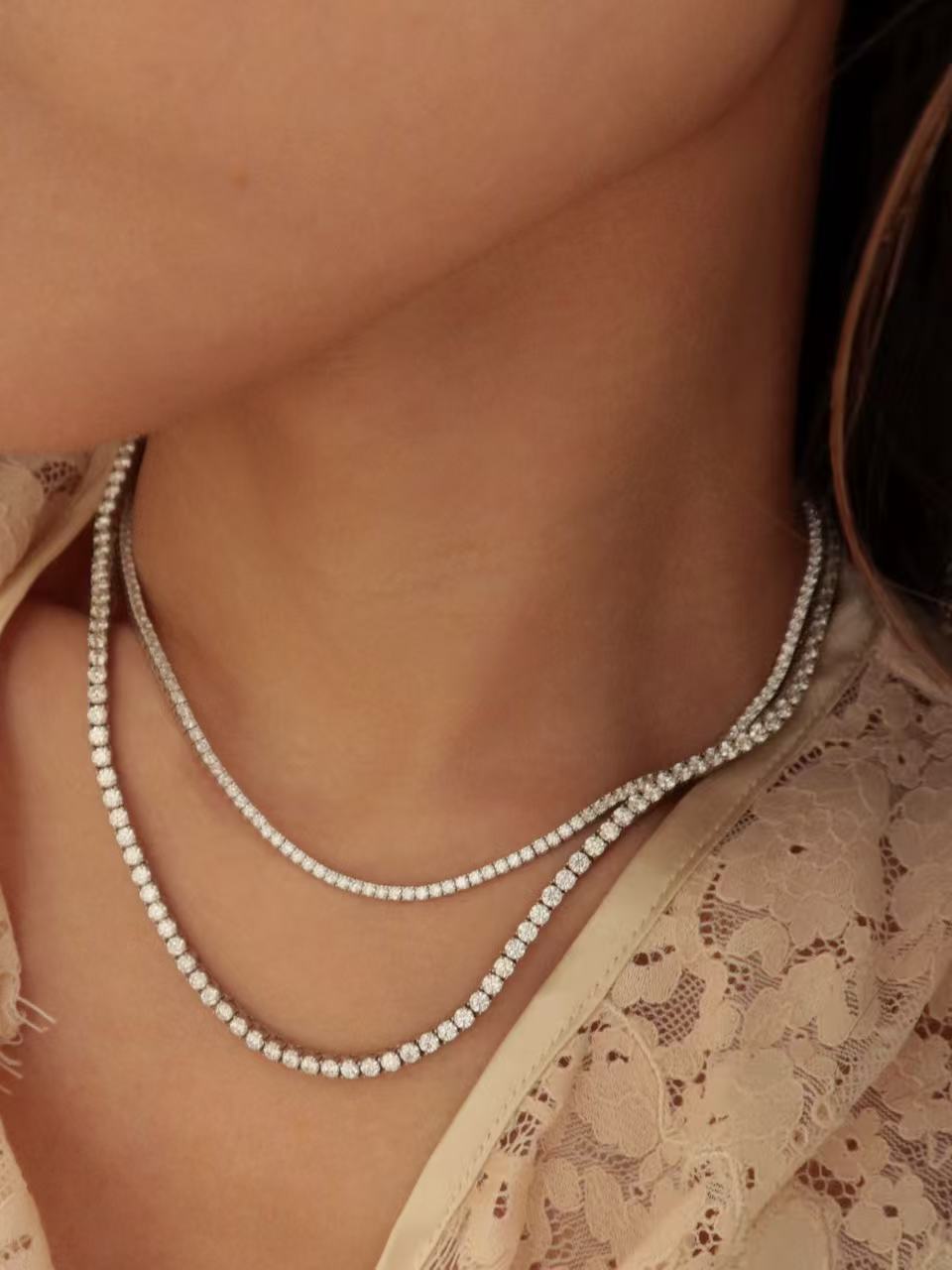 24 Hours Block 3mm Moissanite Tennis Necklace 12.7ct