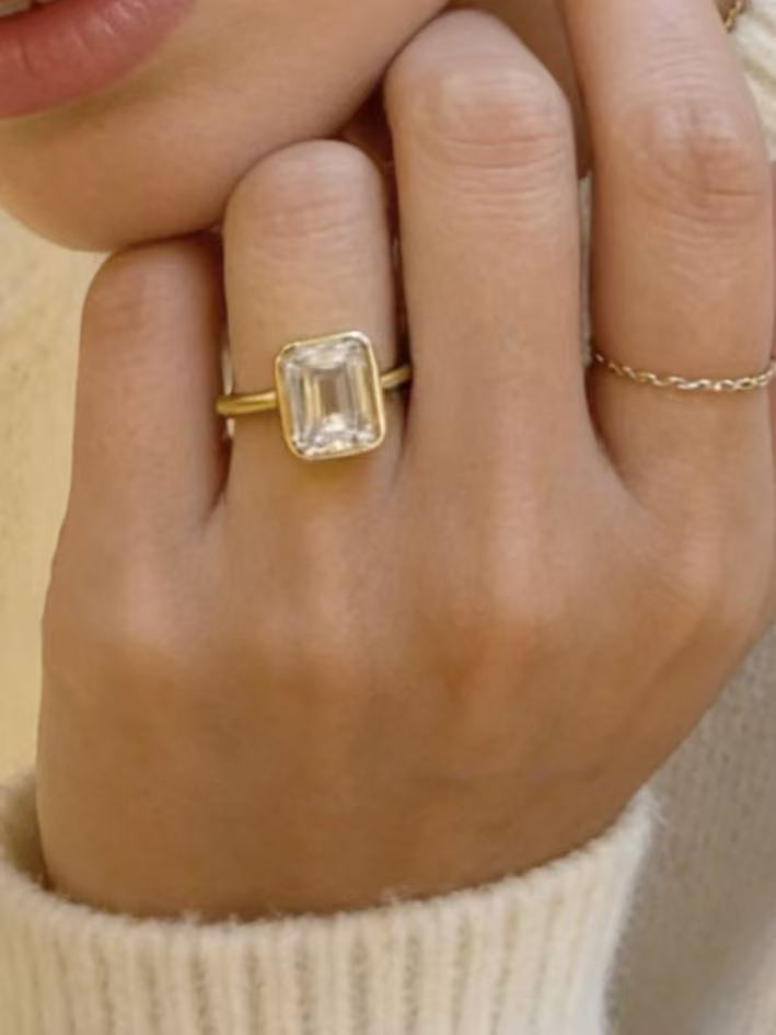 24 Hours Bubble Emerald Cut Moissanite Solitaire Ring 3ct