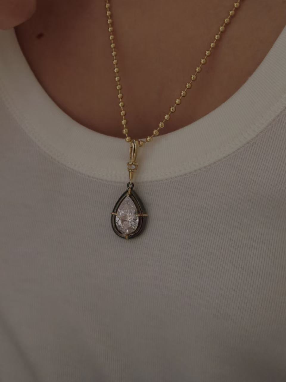 Archive Flow 6.6ct Pear Cut Blackened Moissanite Clip-On Pendant