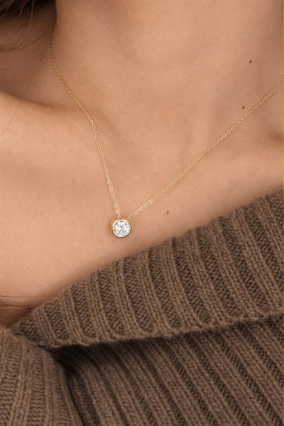 24 Hours Round Brilliant Moissanite Solitaire Necklace