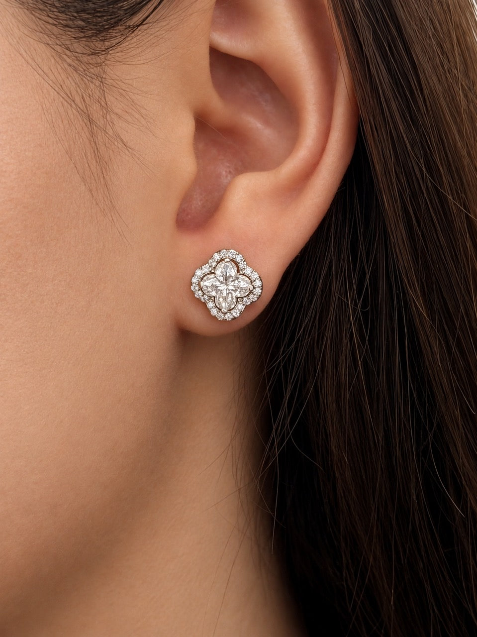 24 Hours Halo Clover Moissanite Studs Earrings 4ct