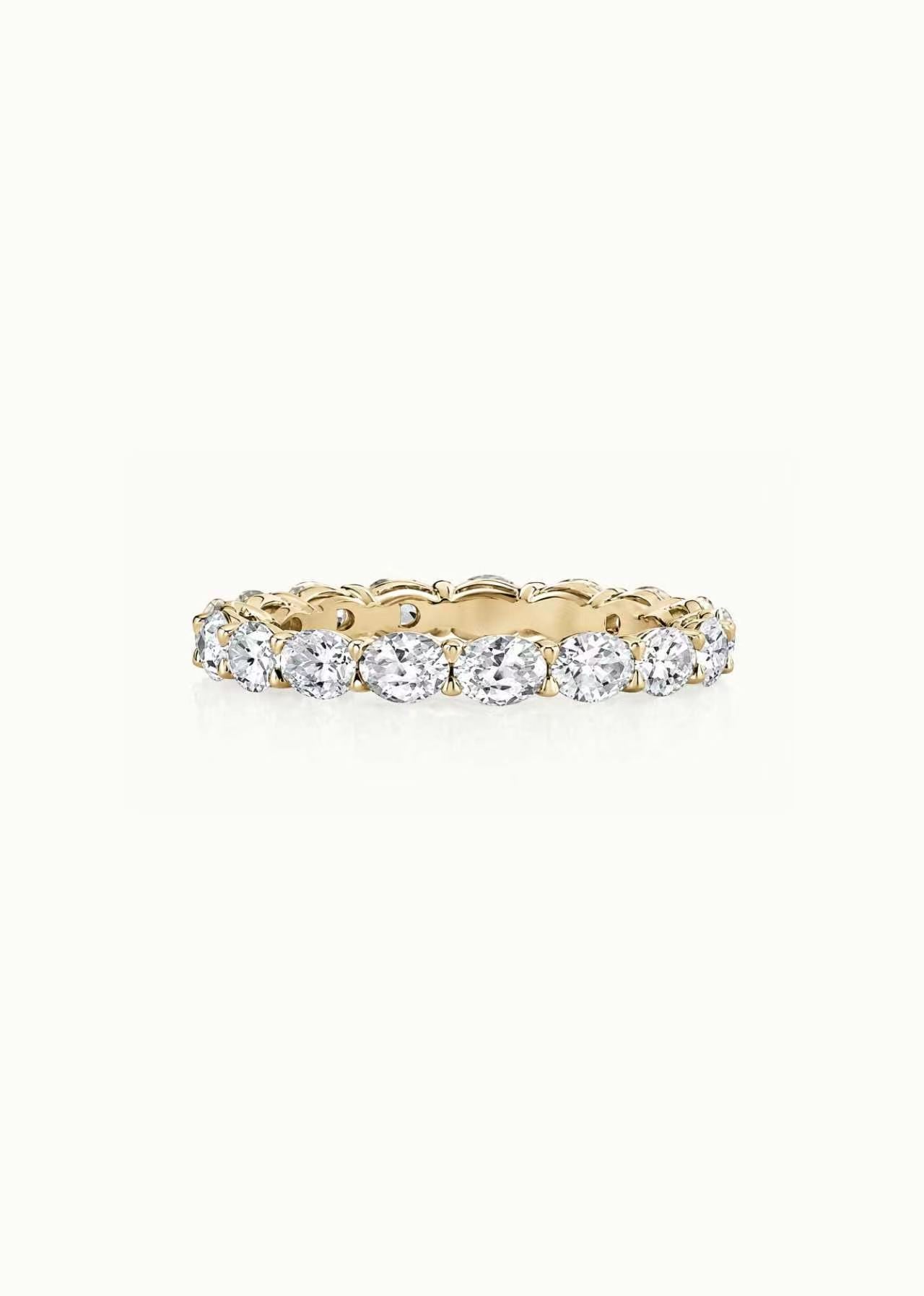 24 Hours Oval Cut East West Claw Set Moissanite Eternity Ring 3ct