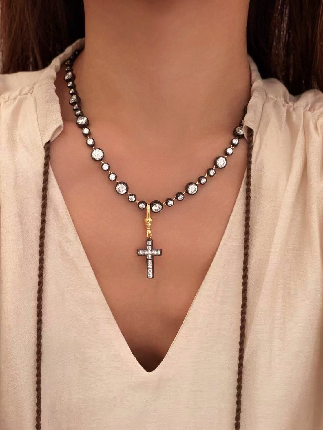 Archive Flow Blackened Moissanite Cross Clip-On Pendant 1.45ct