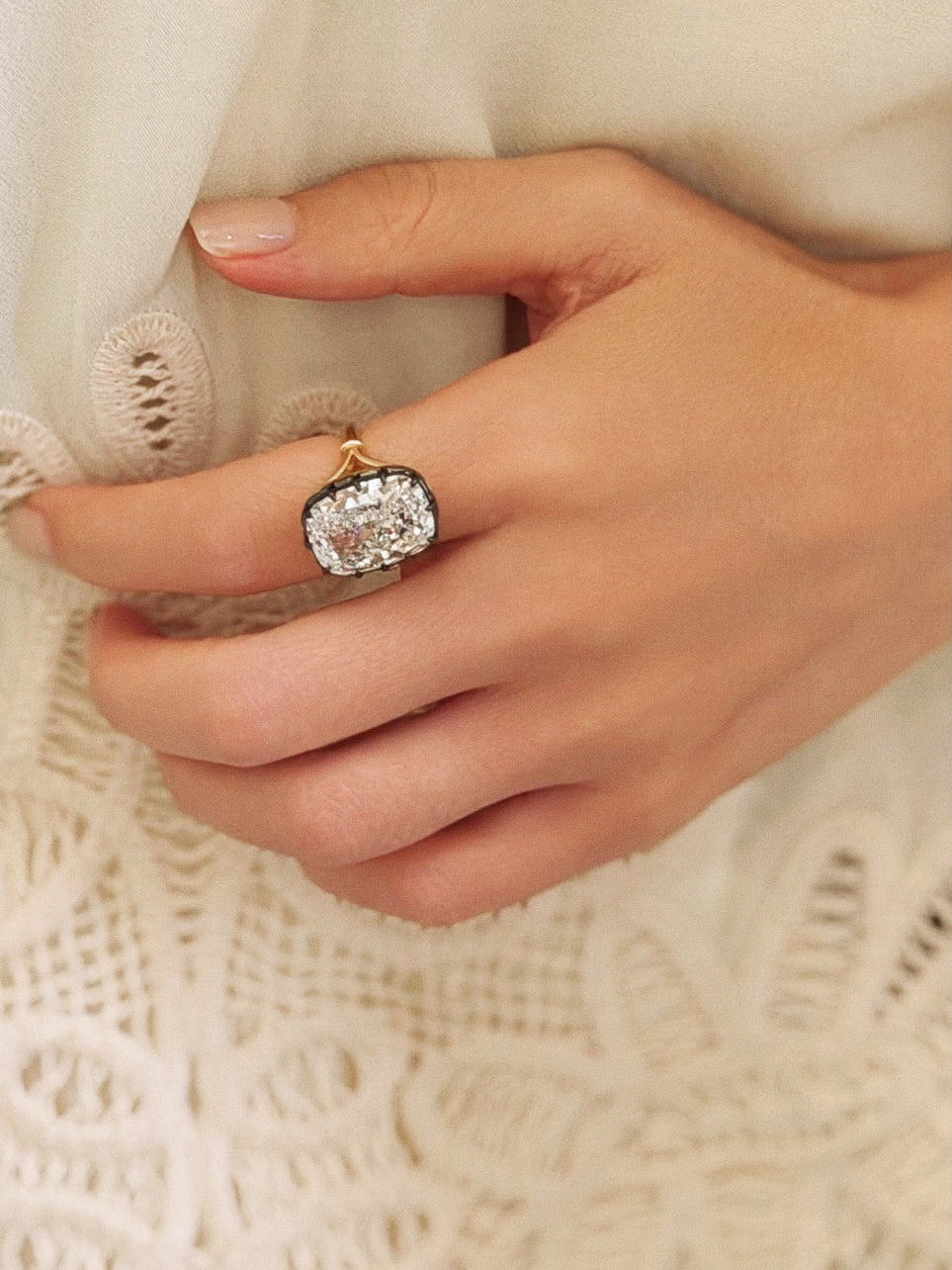 Archive Cushion Cut Claw Set Blackened Moissanite Ring 15ct
