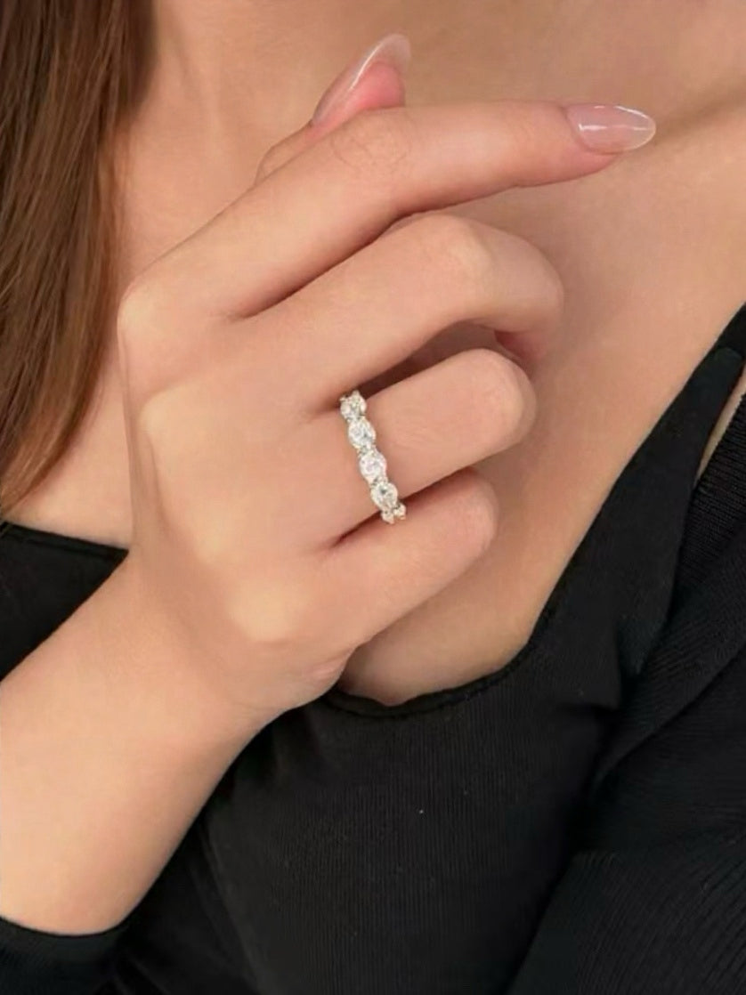 24 Hours Oval Cut East West Claw Set Moissanite Semi Eternity Ring 1.5ct