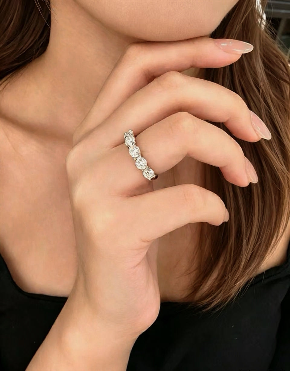 24 Hours Oval Cut East West Claw Set Moissanite Semi Eternity Ring 1.5ct
