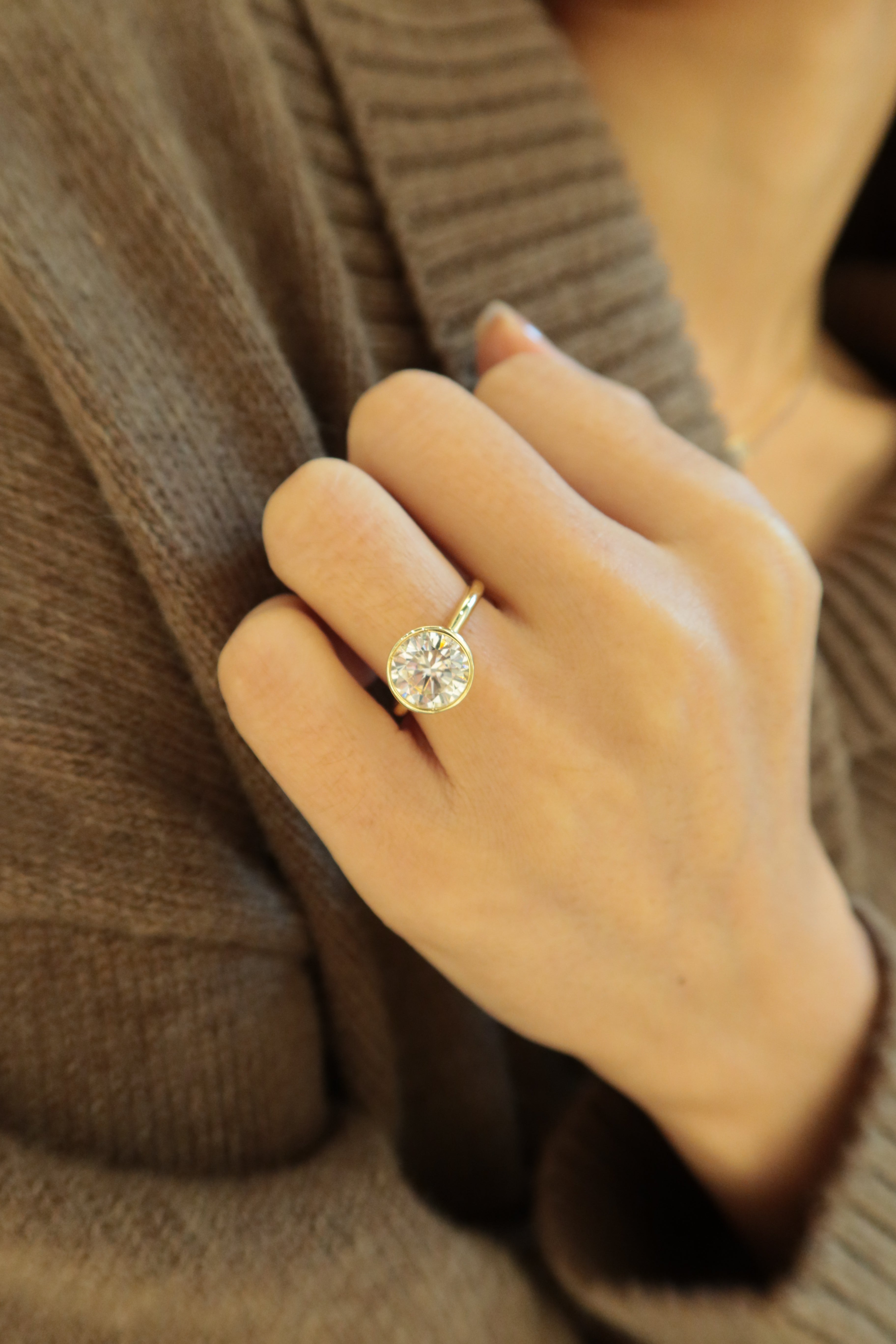 24 Hours 3ct Bezel Set Brilliant Cut Moissanite Solitaire Ring