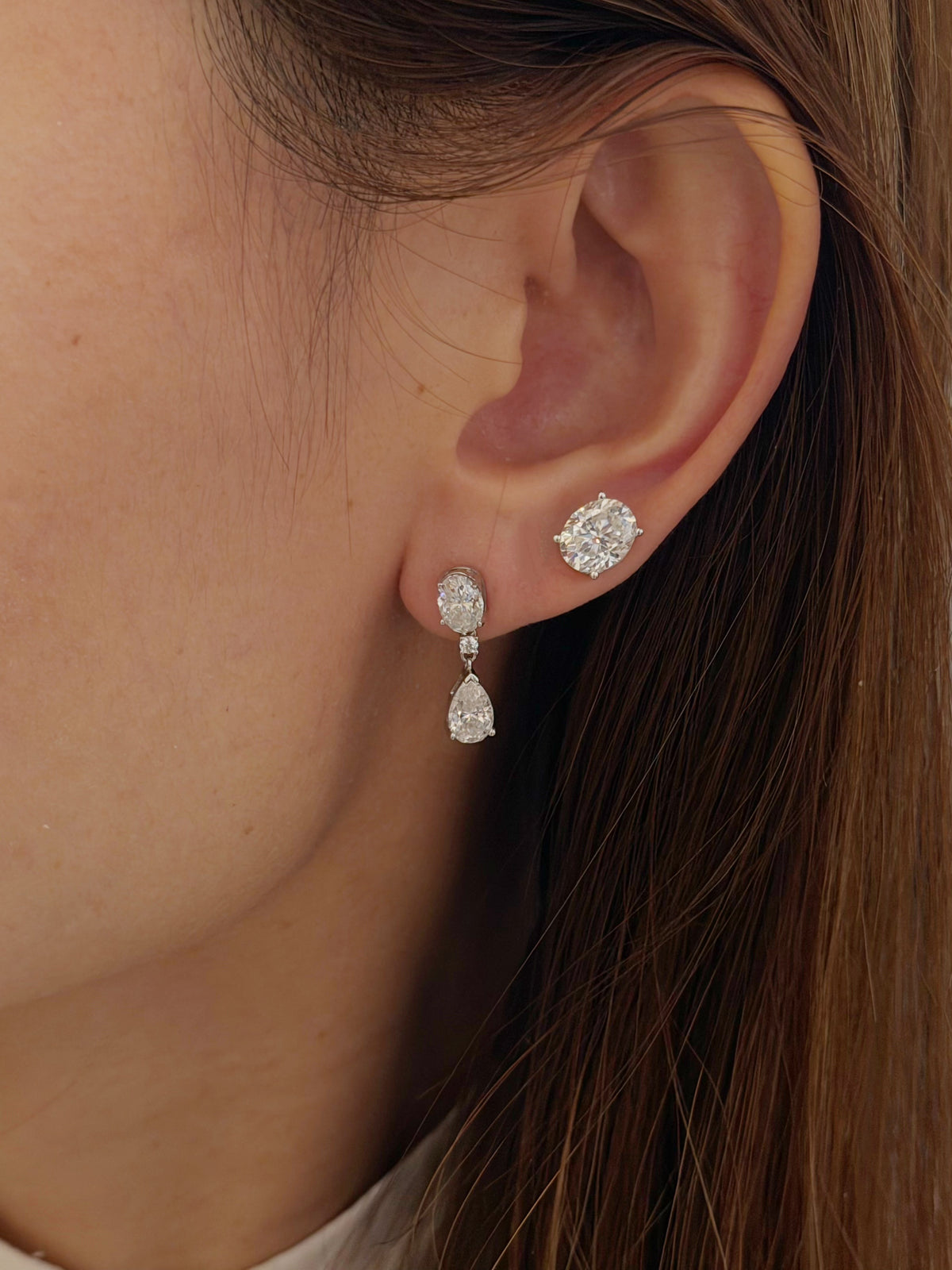 24 Hours Oval and Pear Moissanite Drop Earrings 4ct