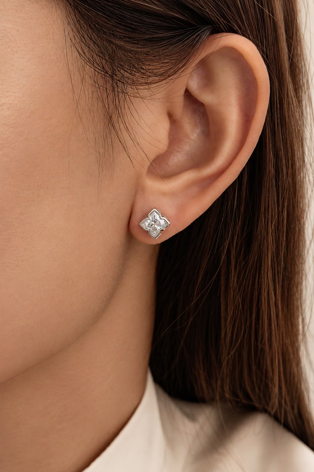 24 Hours Clover Lily Cut Moissanite Studs Earrings 2.4ct