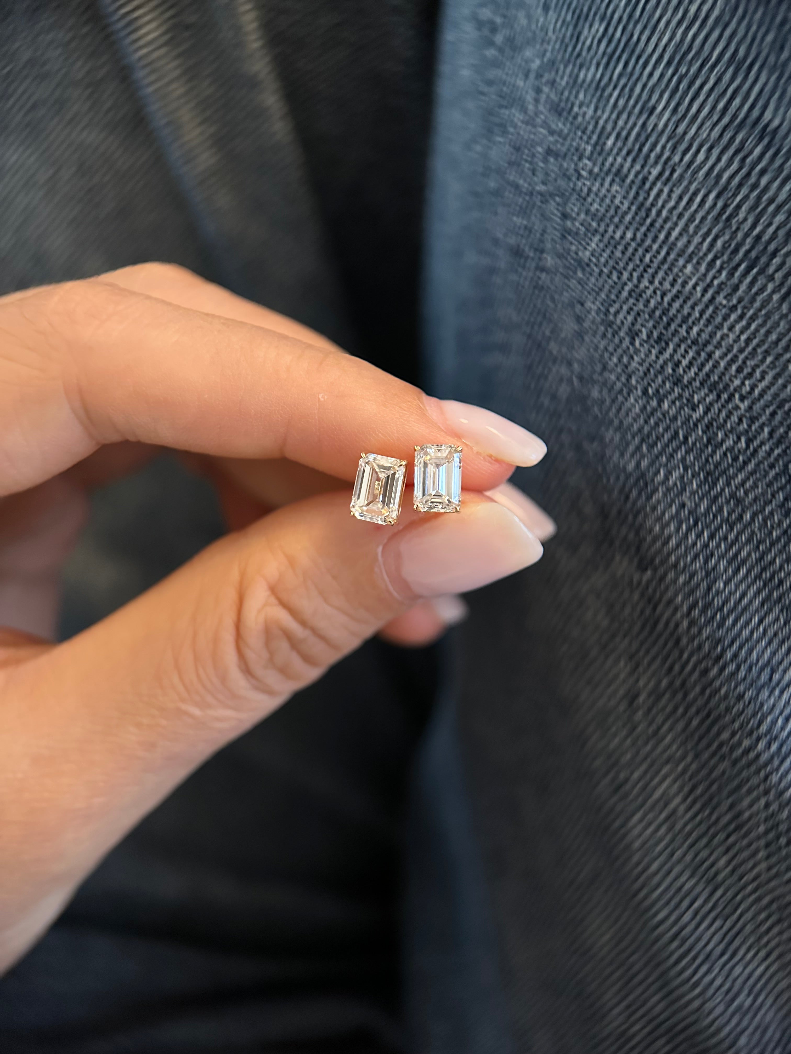 Heirloom Classic Emerald Cut Claw Set Diamond Studs Earrings