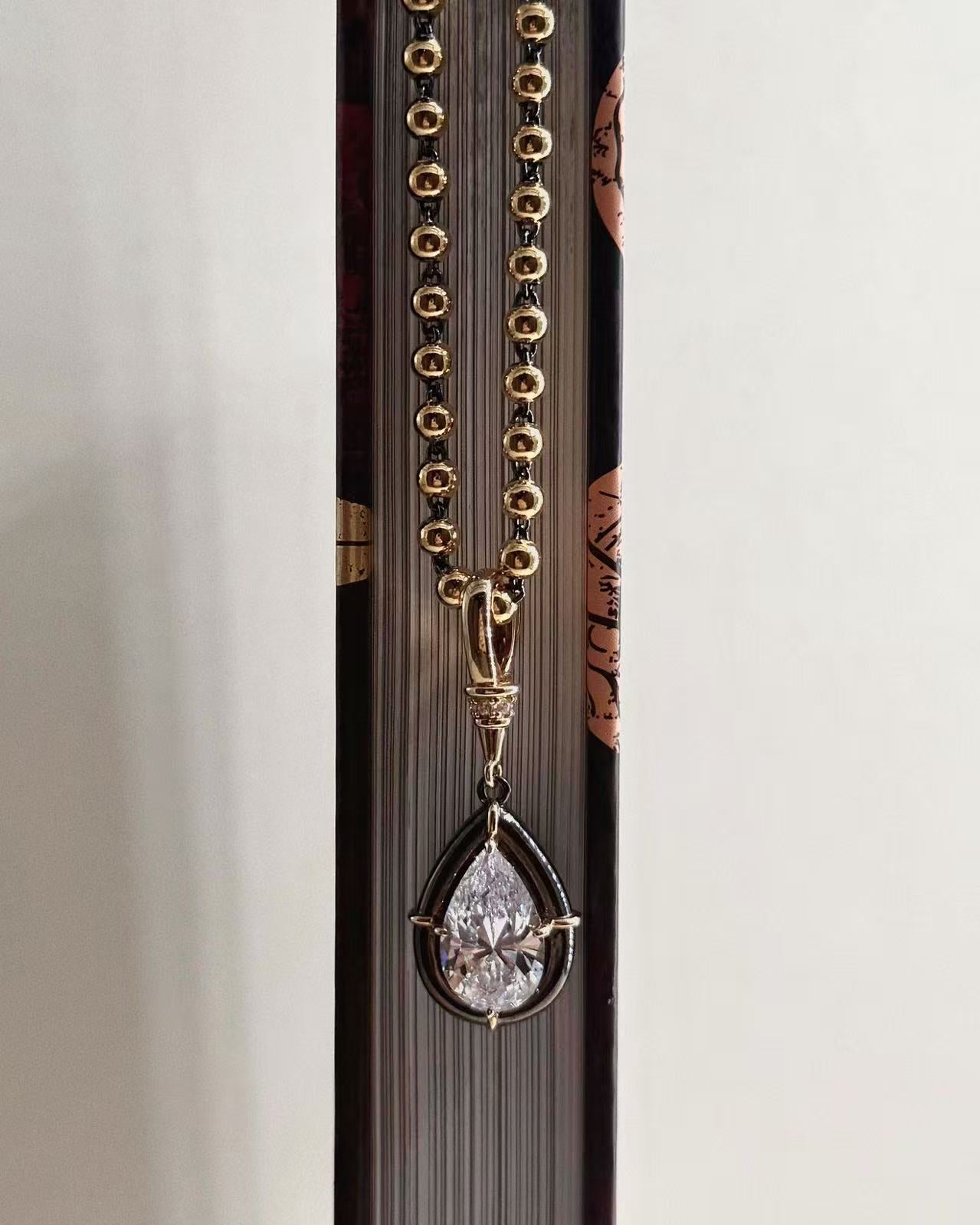 Archive Flow 6.6ct Pear Cut Blackened Moissanite Clip-On Pendant