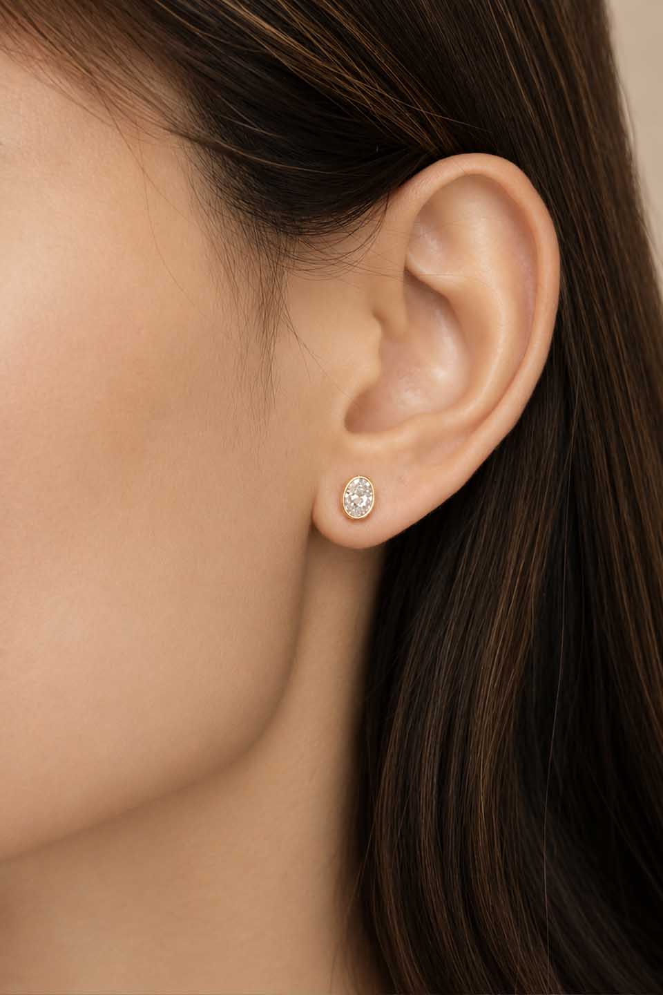 Heirloom Super Flat 1ct Bezel Set Oval Diamond Studs