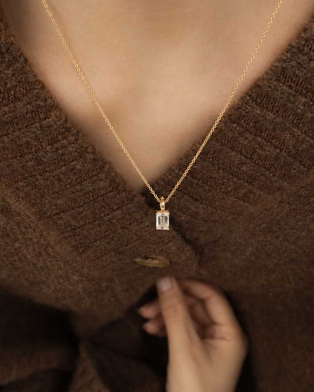 Heirloom Classic 1ct Emerald Cut Diamond Solitaire Pendant Necklace