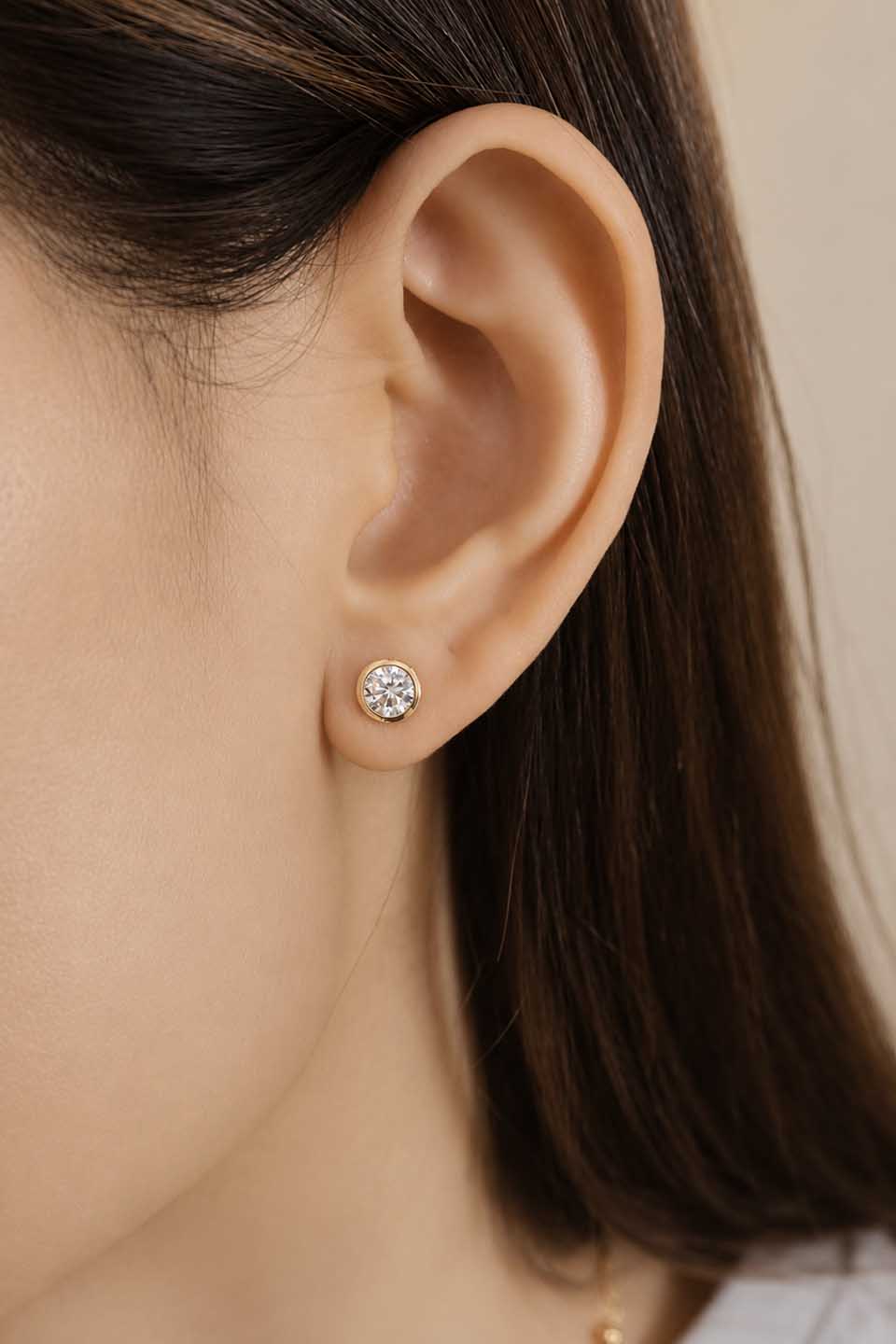 Heirloom Super Flat 1ct Round Brilliant Bezel Set Diamond Studs