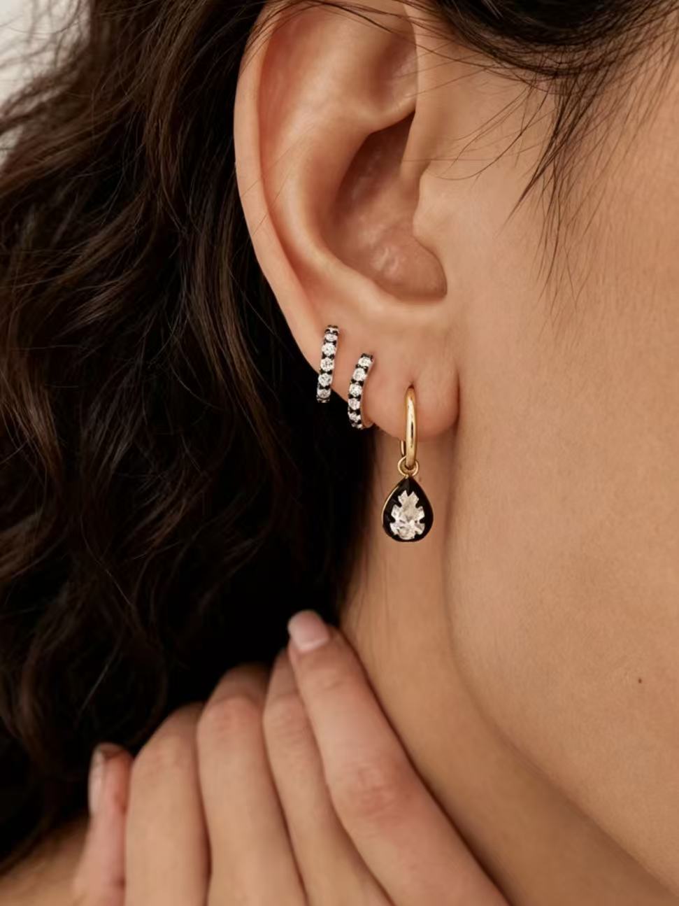 Archive Flow Bubble 1ct Pear Cut Blackened Moissanite Hoop Earrings