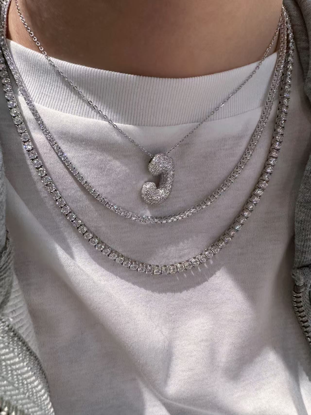 24 Hours Flow Bubble Moissanite Initial Necklace