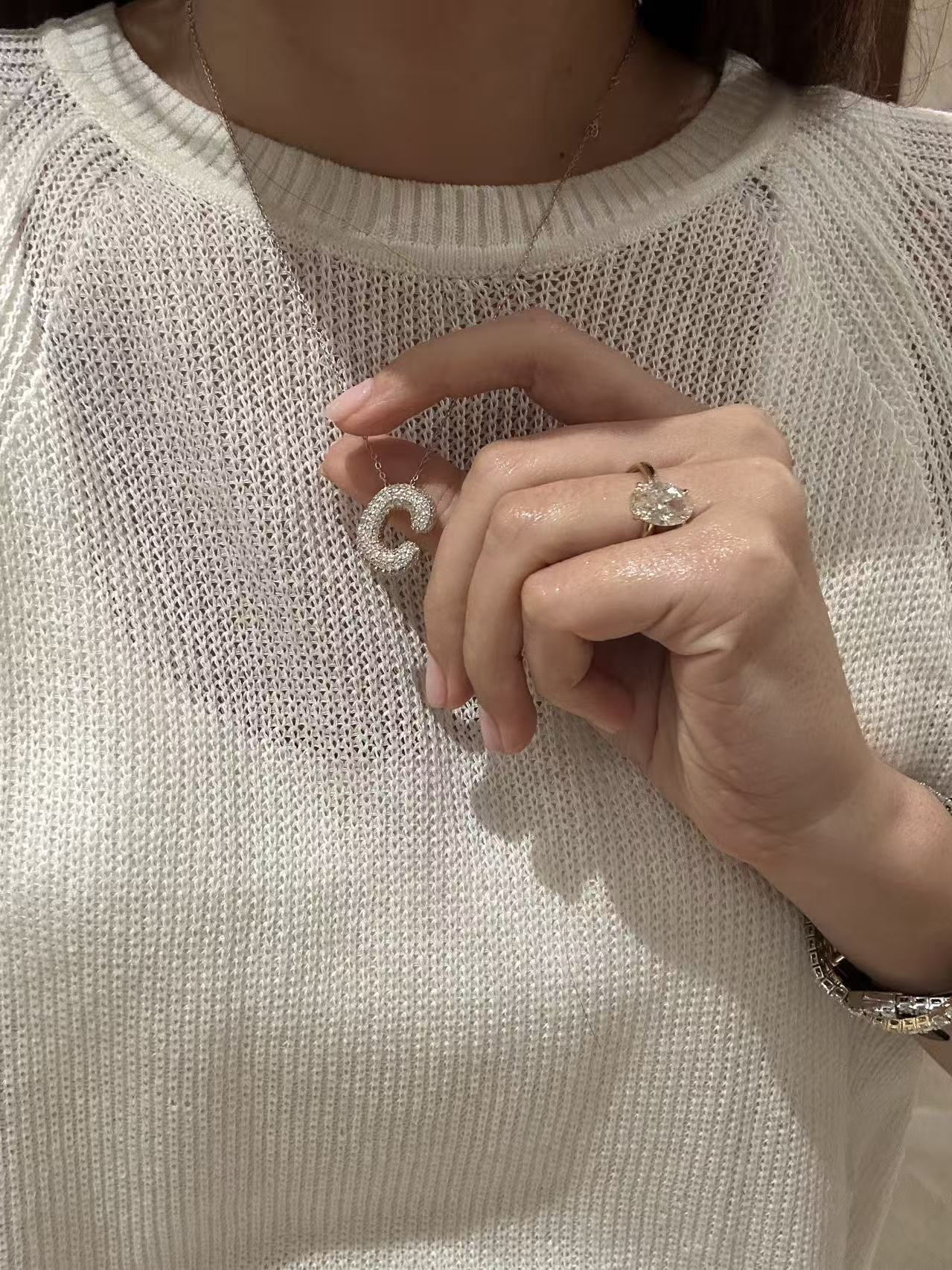 24 Hours Flow Bubble Moissanite Initial Necklace