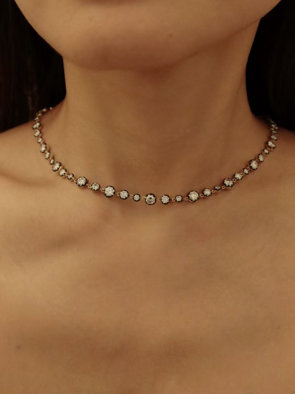 Archive 15ct Claw Set Round Brilliant Blackened Moissanite Chain Necklace