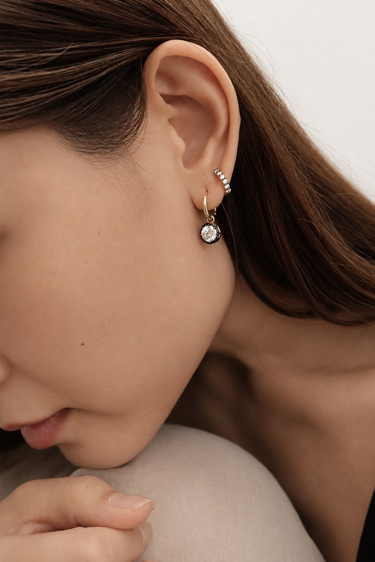 Archive 1ct Round Brilliant Blackened Moissanite Hoop Earrings