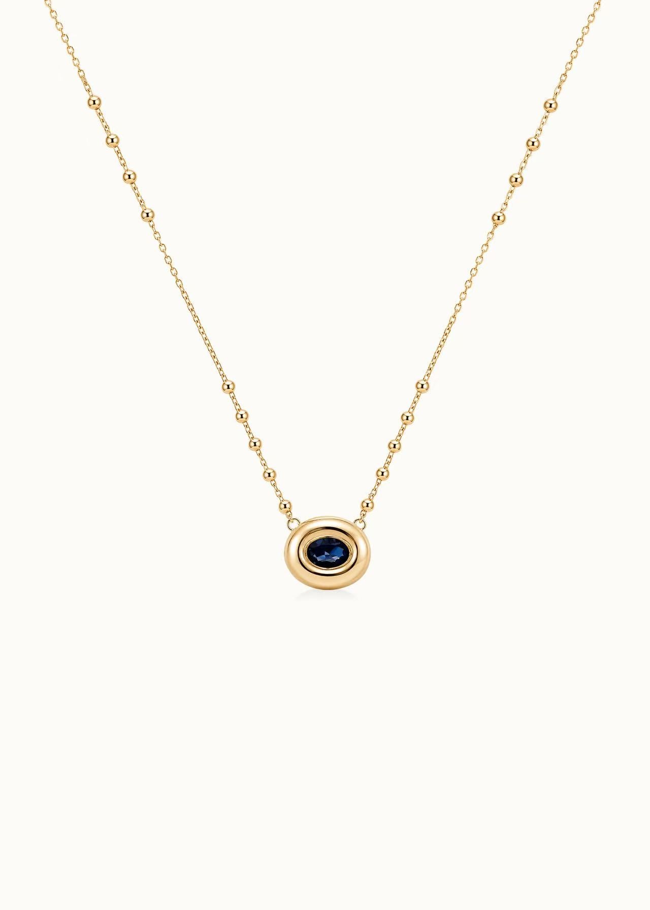 24 Hours Lab-grown Sapphire Pendent Beaded Chain Necklace 2.6ct