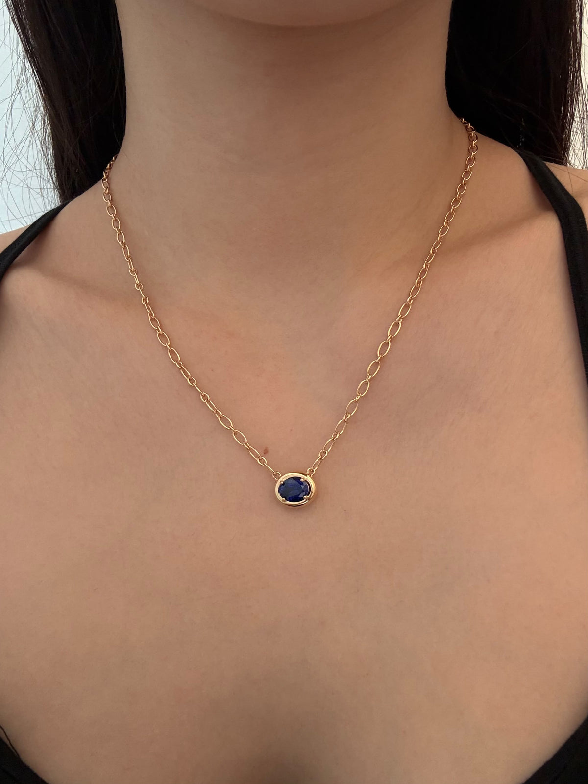 Archive Lab Grown Sapphire Pendent Belcher Chain Necklace 1.75ct