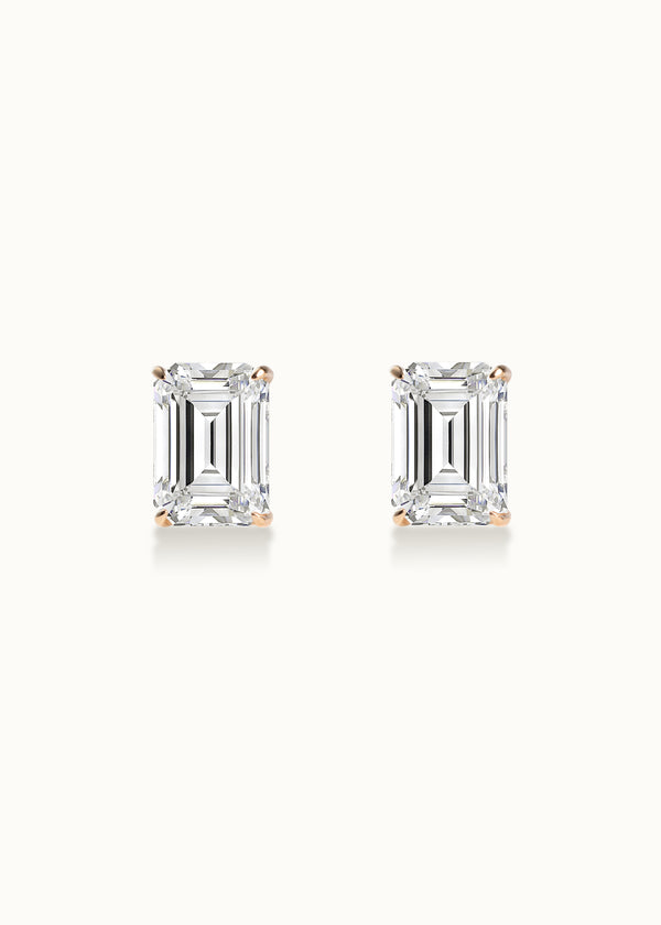 Emerald Diamond Stud Earrings 14k Gold