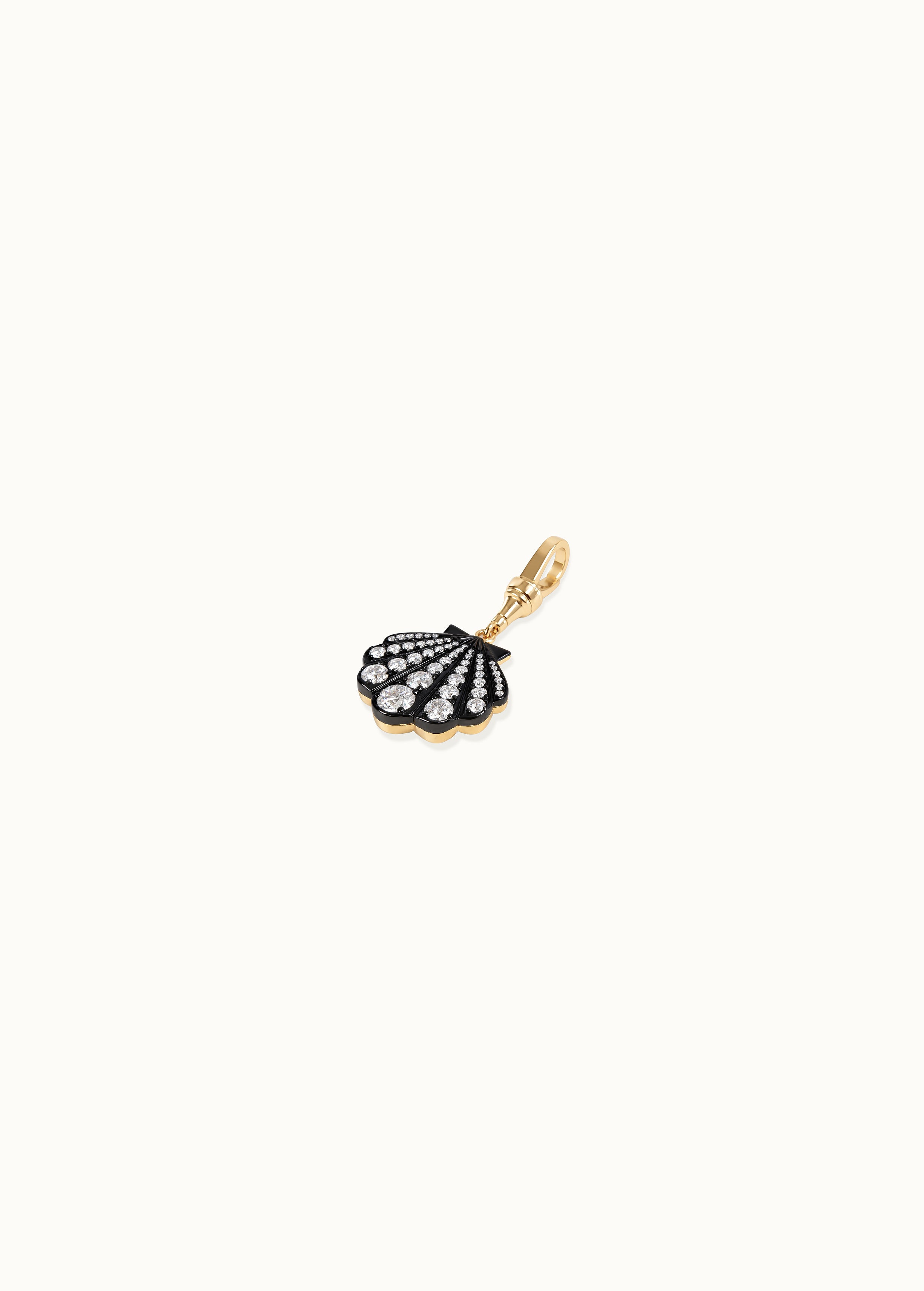 Archive Blackened Moissanite Large Shell Clilp-On Pendant
