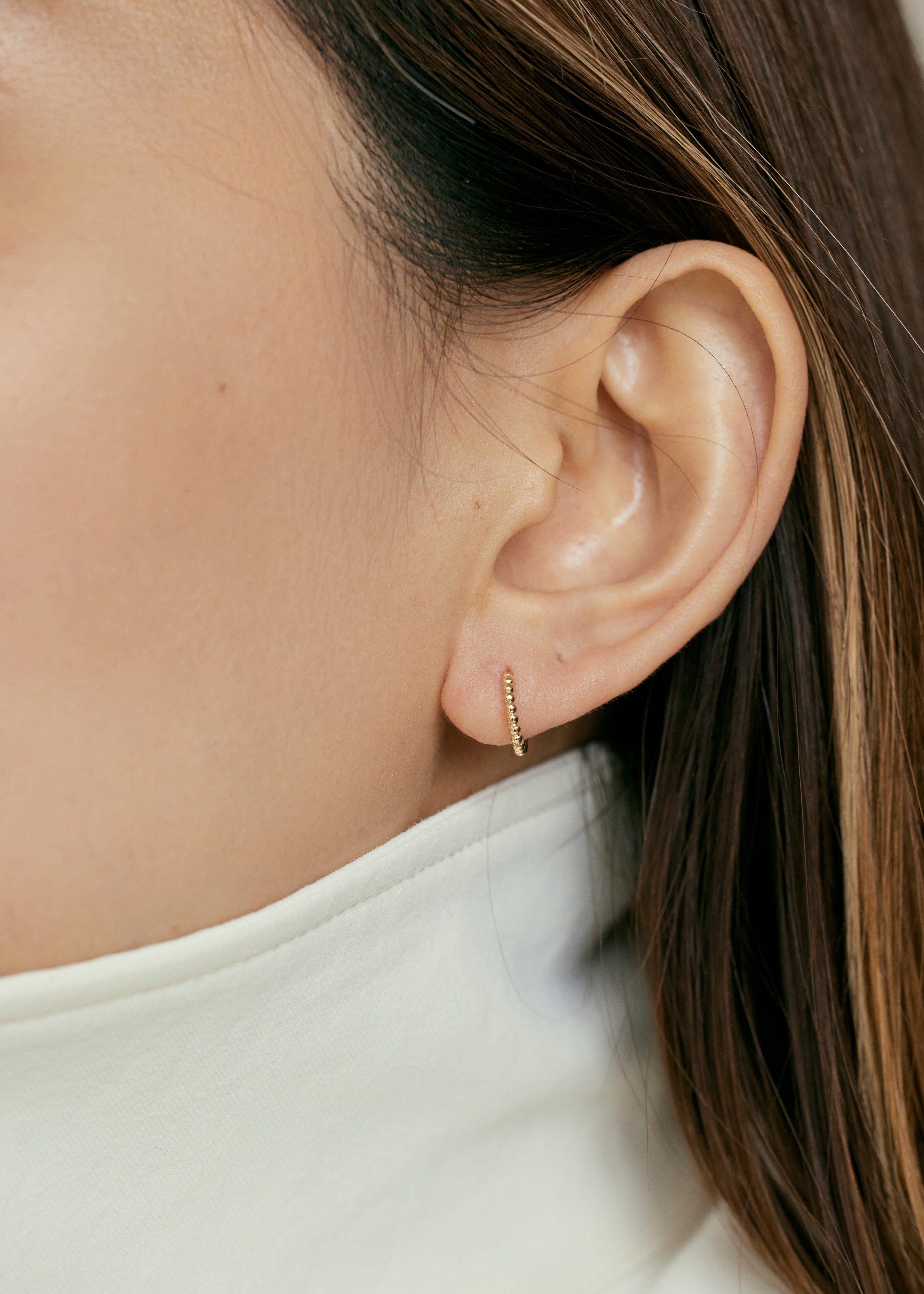 Heirloom Flow Beaded Huggie Hoop Earrings 10mm