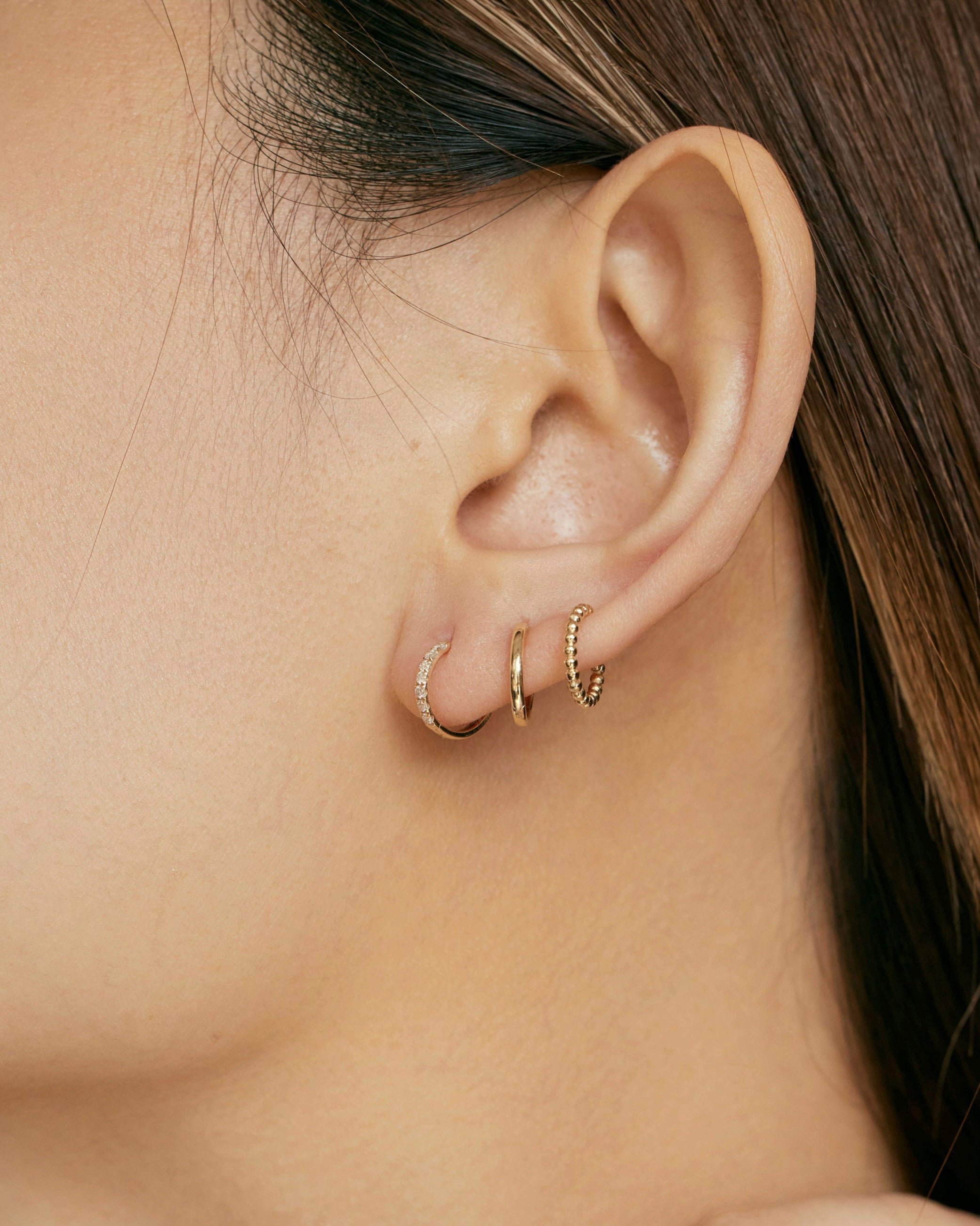 Heirloom Flow Beaded Huggie Hoop Earrings 10mm