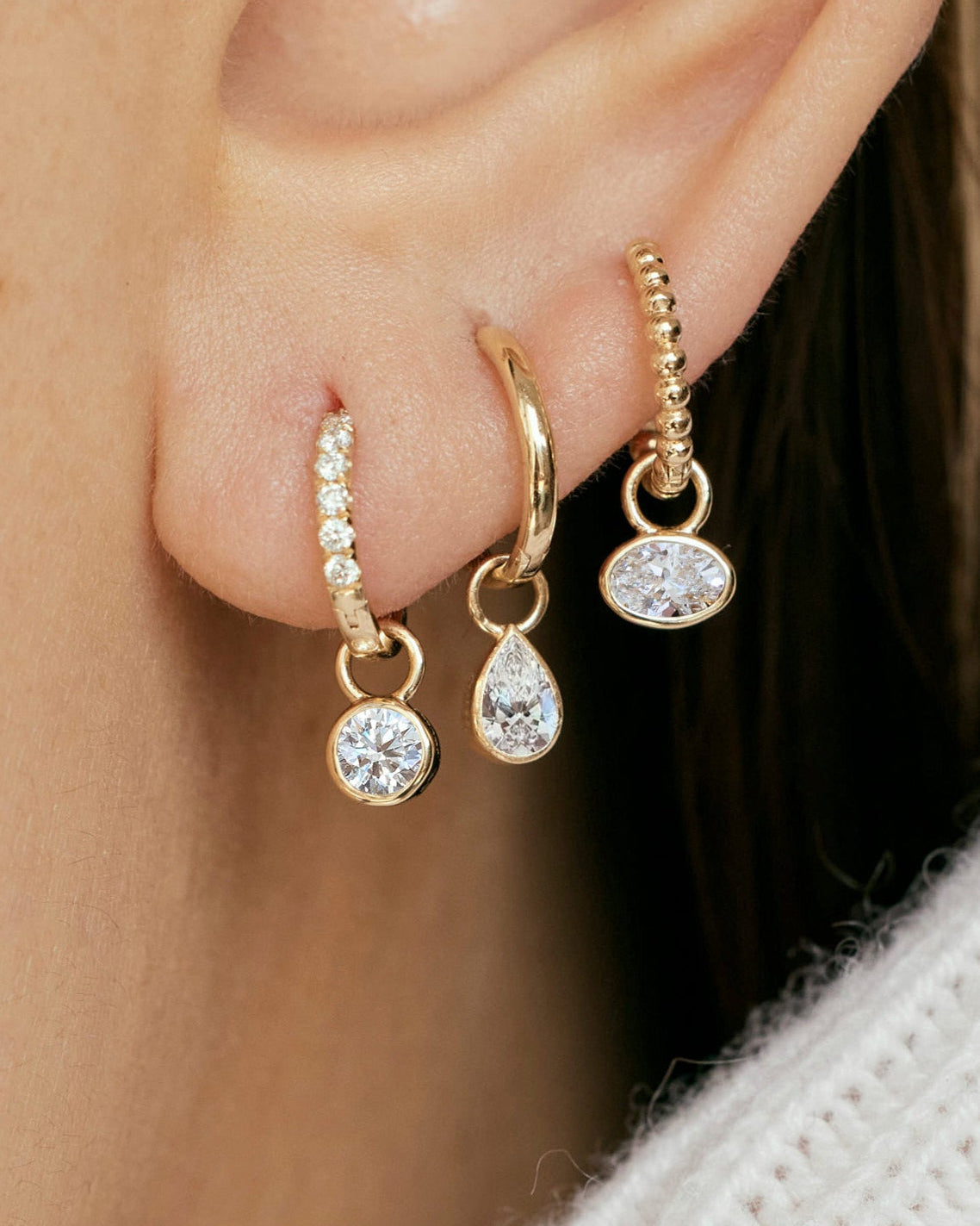Heirloom Flow Bubble 0.2ct Pear Cut Diamond Hoop Charm