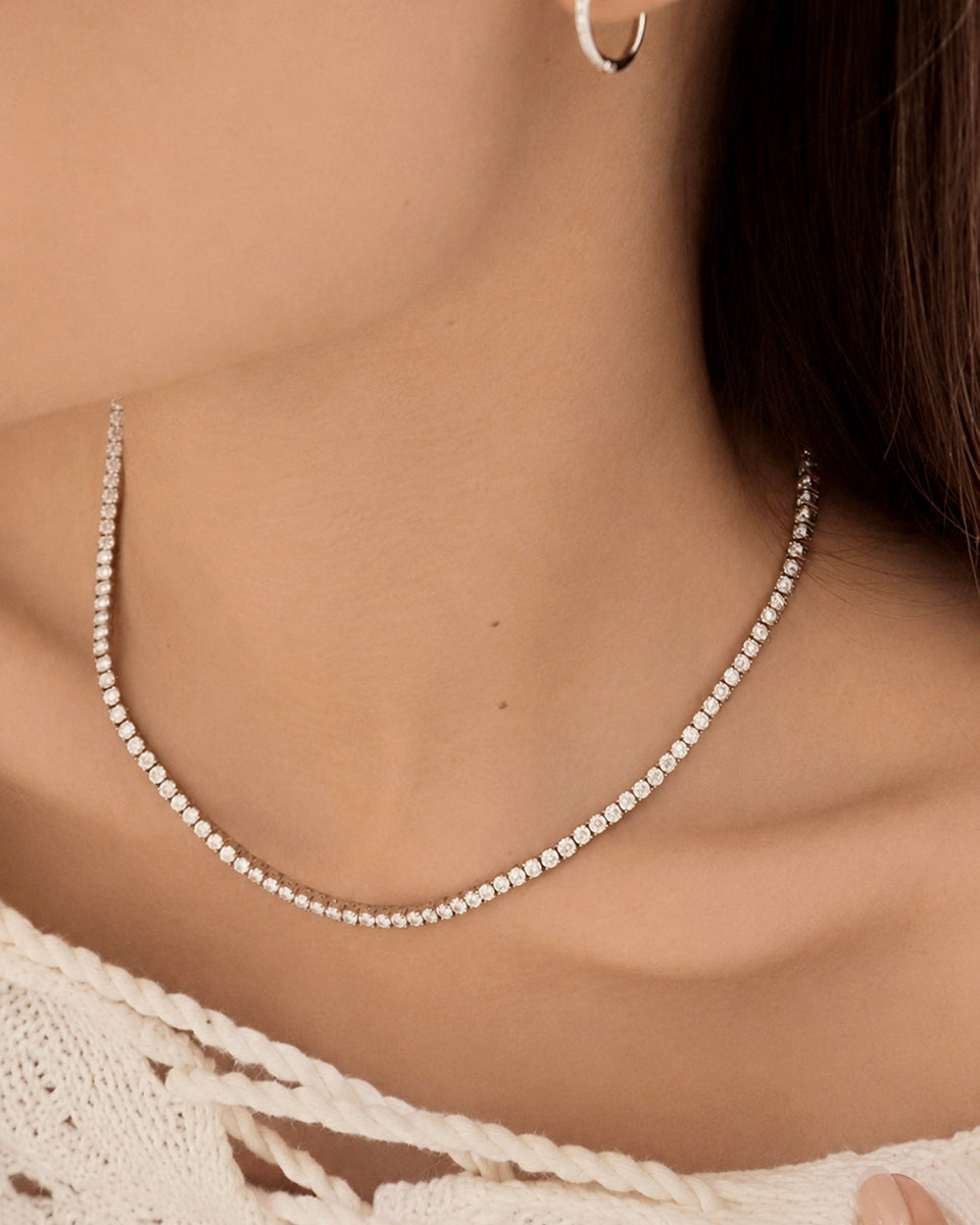 24 Hours Block 3mm Moissanite Tennis Necklace