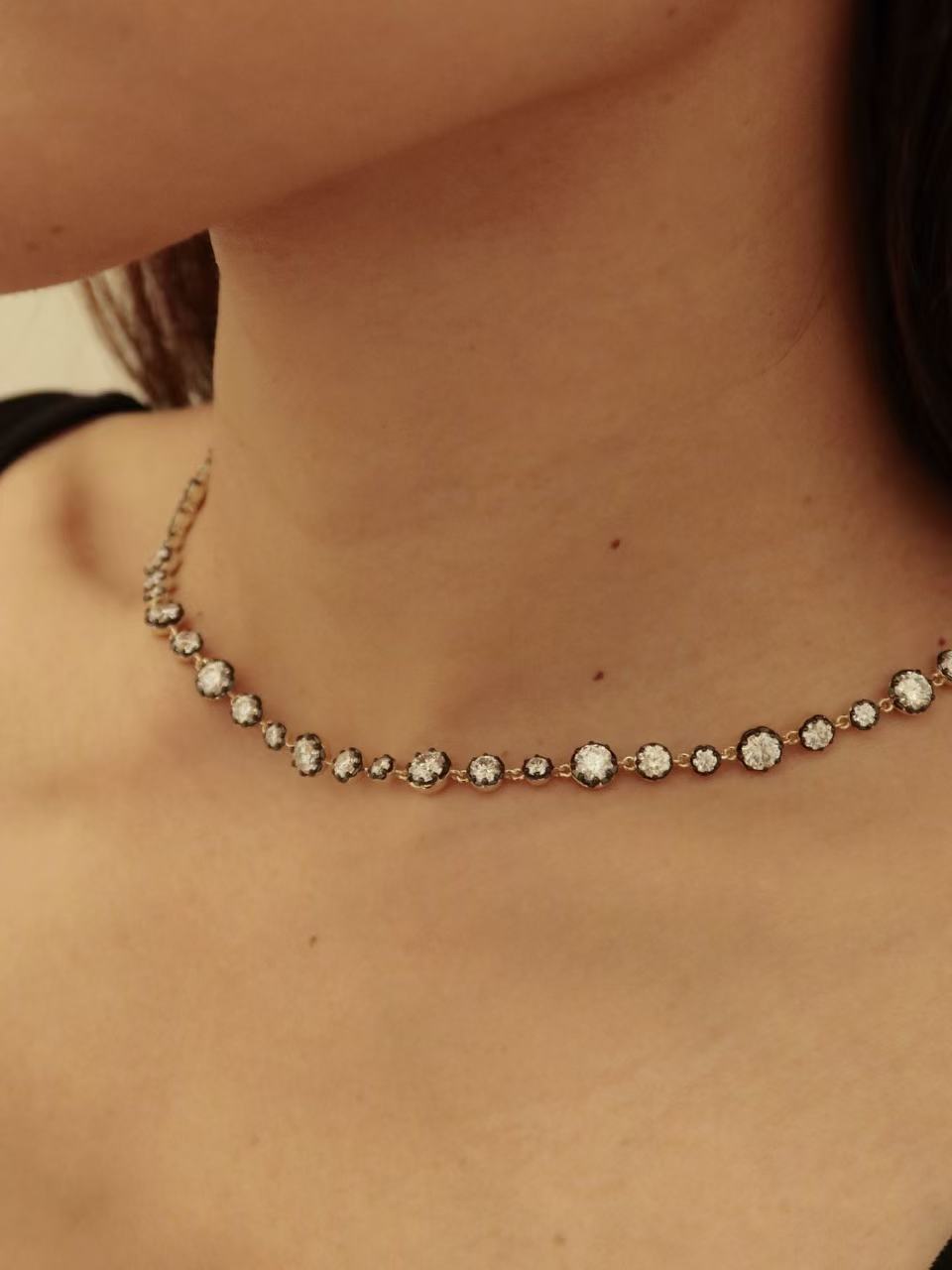 Archive 15ct Claw Set Round Brilliant Blackened Moissanite Chain Necklace