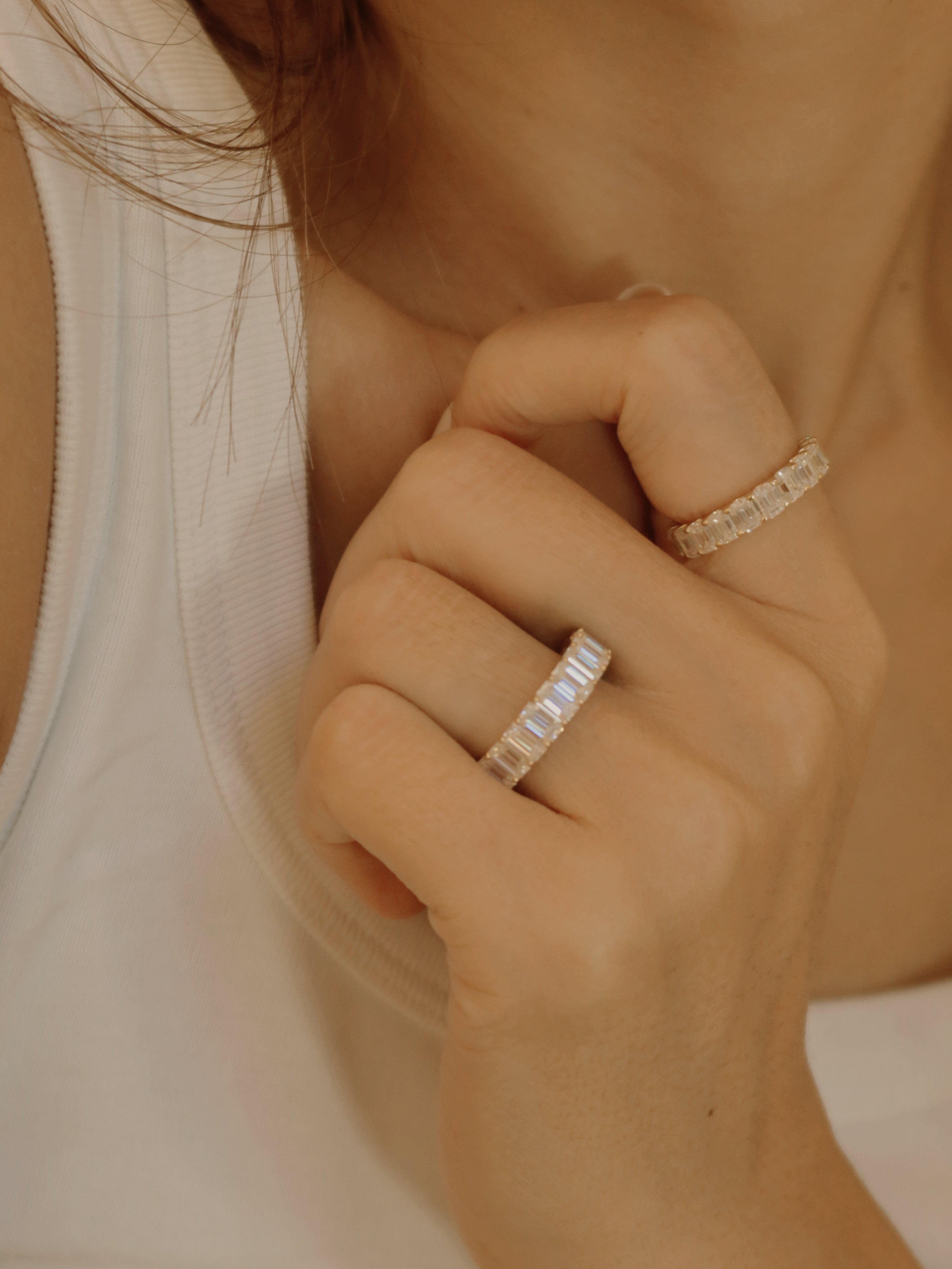 24 Hours Emerald Cut Claw Set Moissanite Full Eternity Ring 6.3ct