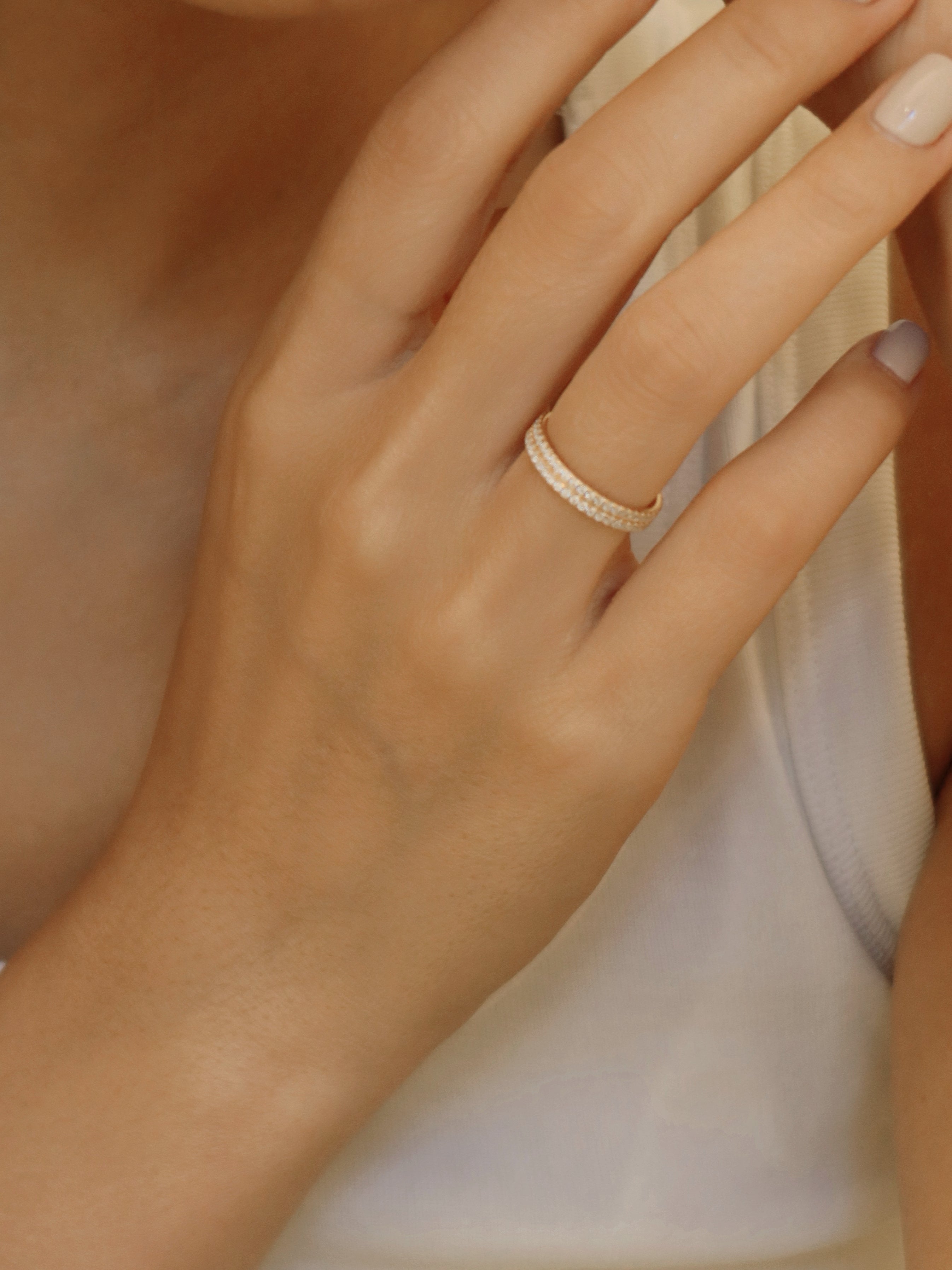 24 Hours Double Band Fully Paved Moissanite Ring
