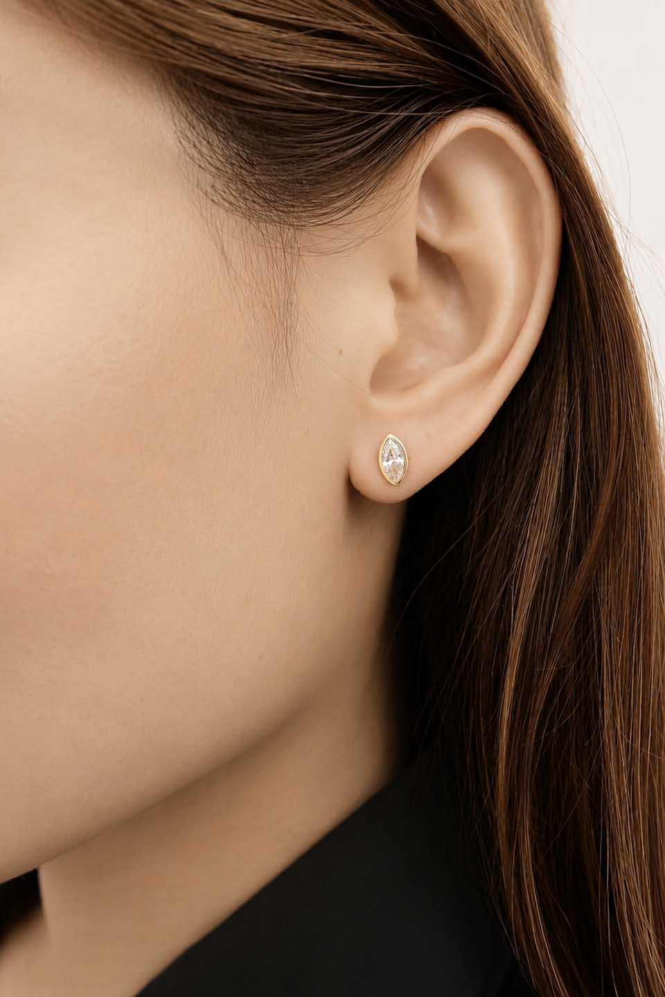 Heirloom Super Flat 1ct Bezel Set Marquise Cut Diamond Studs